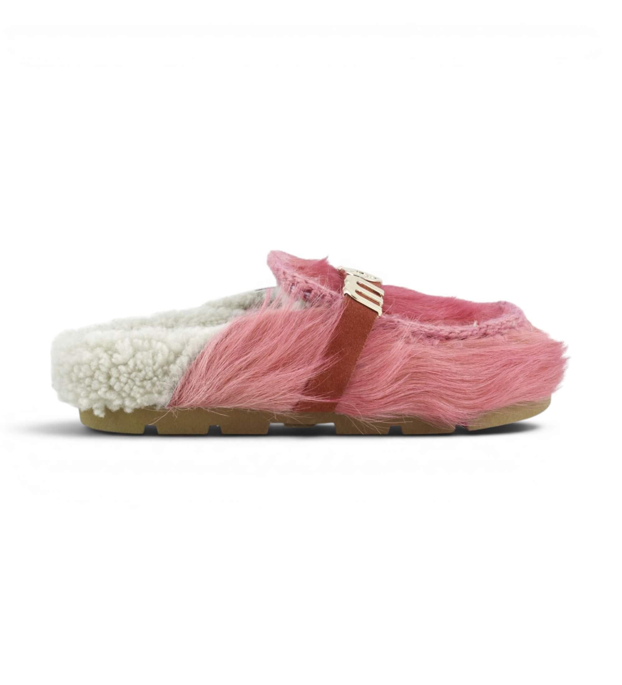 Mouvoor vrouwen. MU.FW431000D Winter Bio Slide Long Hair Ponyskin pantoffels van leer, roze (39), Plat, Geen, Homewear