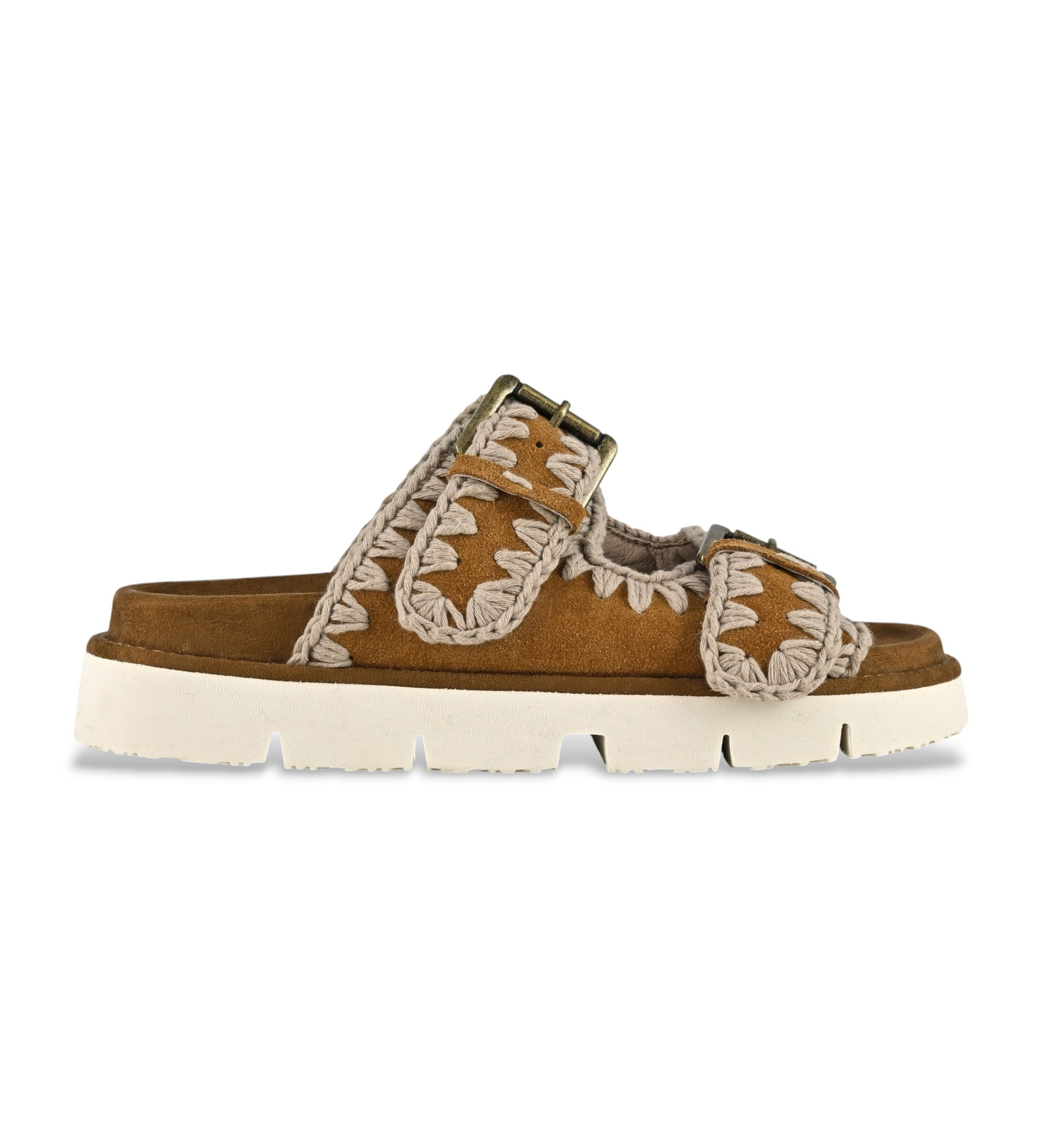Mou für Damen. MU.SW461005A Wildleder Sandalen Bio zwei Schnallen braun (41), 1 bis 3 cm, Keine, Lässig