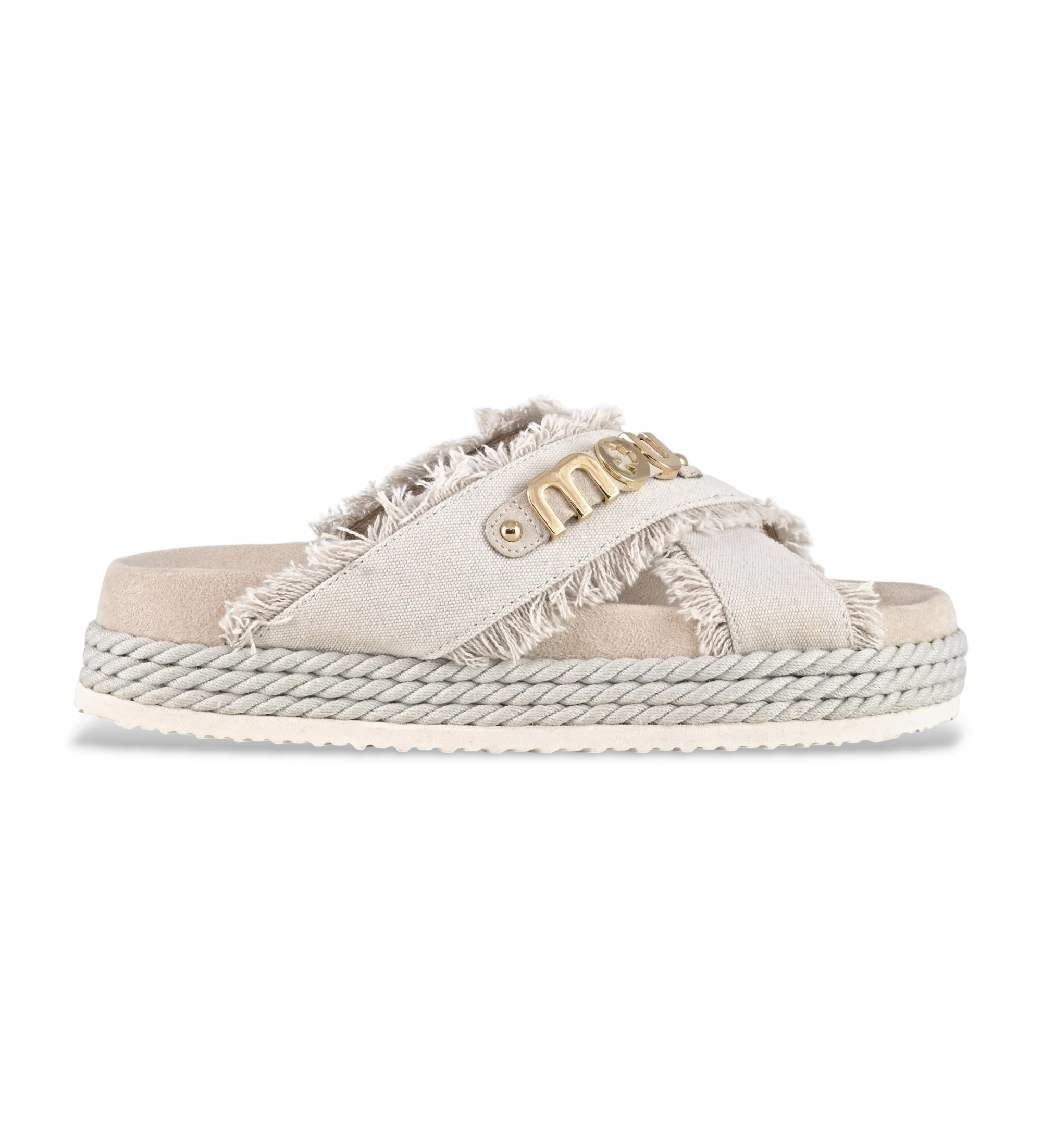 Mou für Damen. MU.SW451005K Sandalen aus Wildleder mit Kreuzung aus recyceltem Canvas off-white (38), Weiß, 3 bis 5 cm, Keine, Lässig
