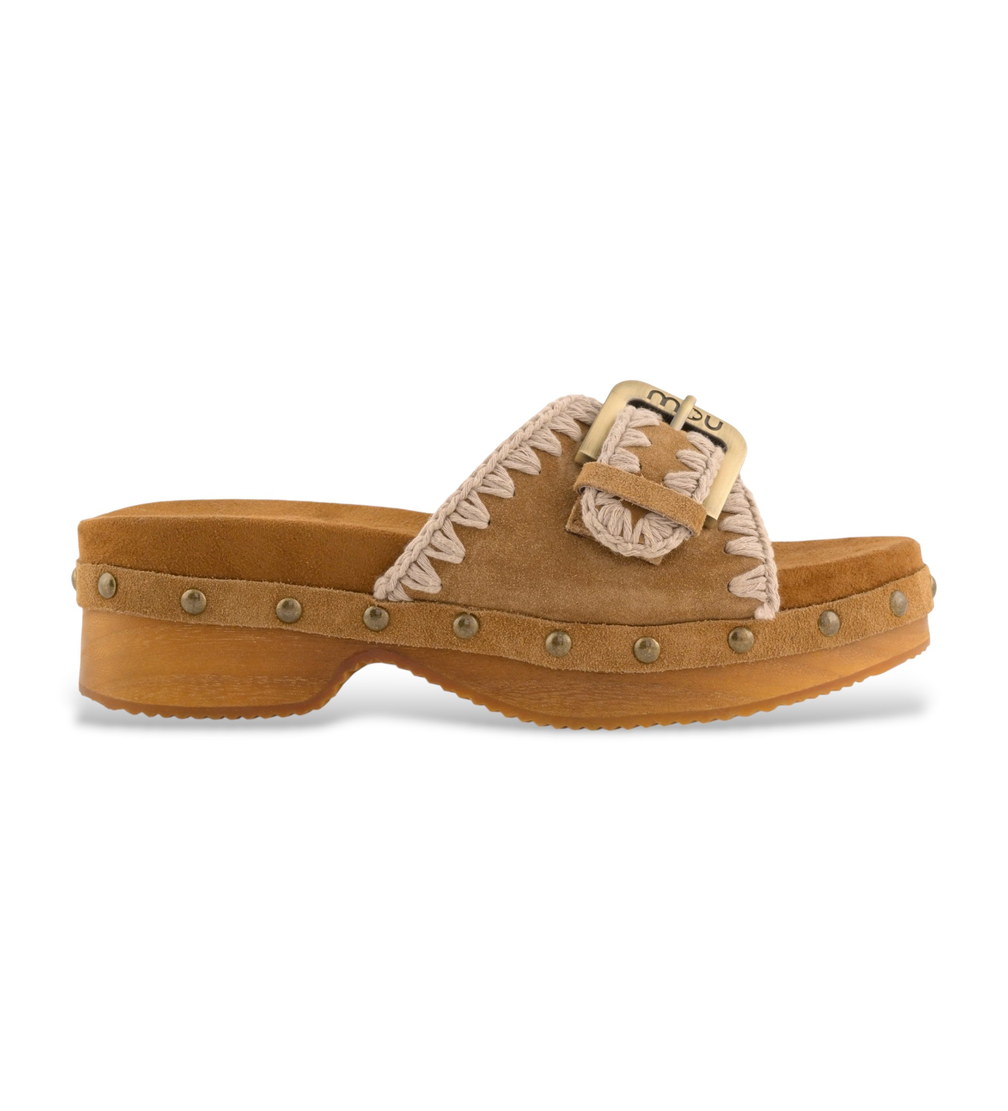 Mou für Damen. MU.SW151004A Braune Wildleder Low Heel Holz Clog Sandalen (41), 3 bis 5 cm, Keine, Lässig