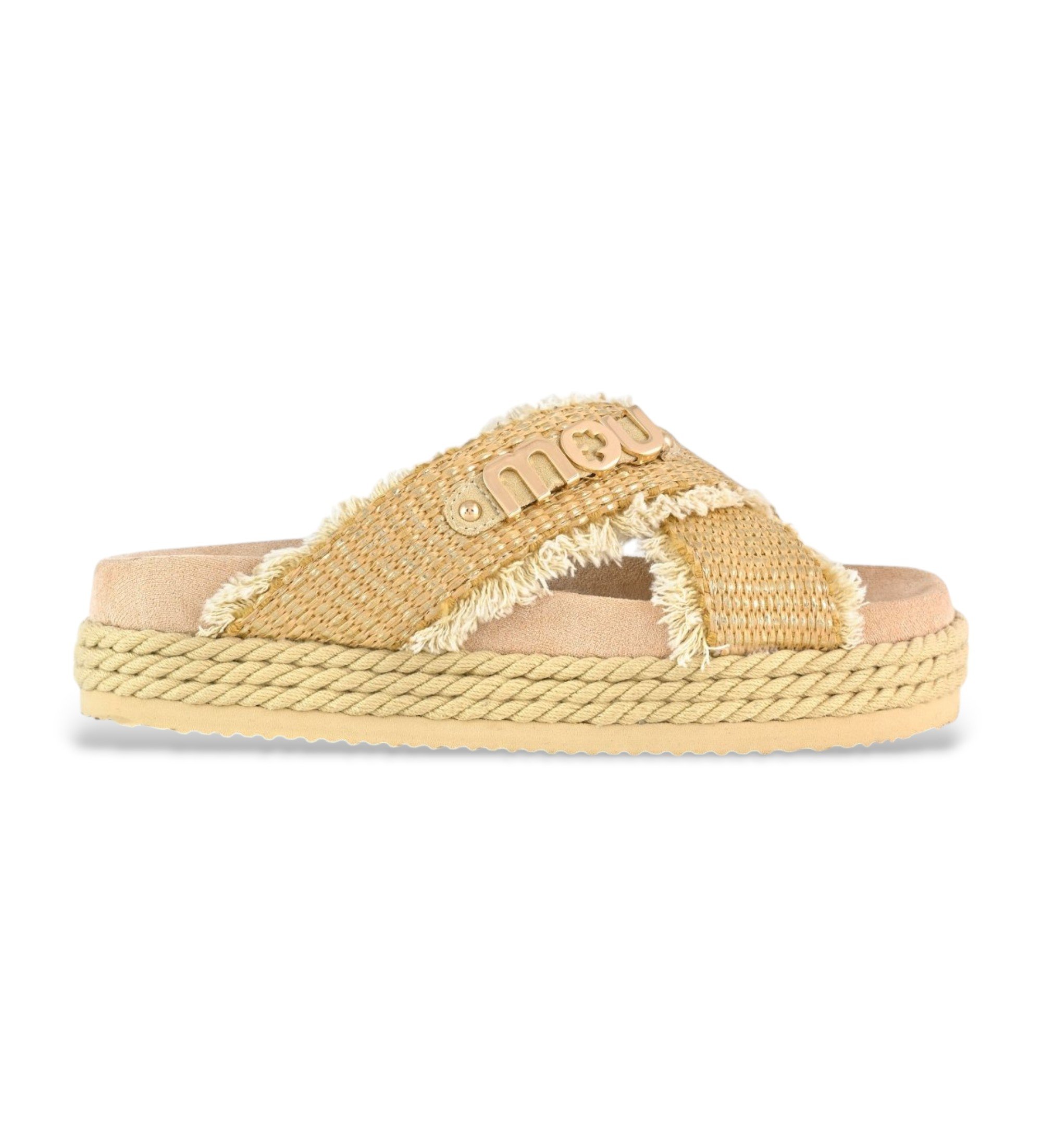 Mou für Damen. MU.SW451009K Beigefarbene Sandalen aus Bast (41), 1 bis 3 cm, Keine, Lässig