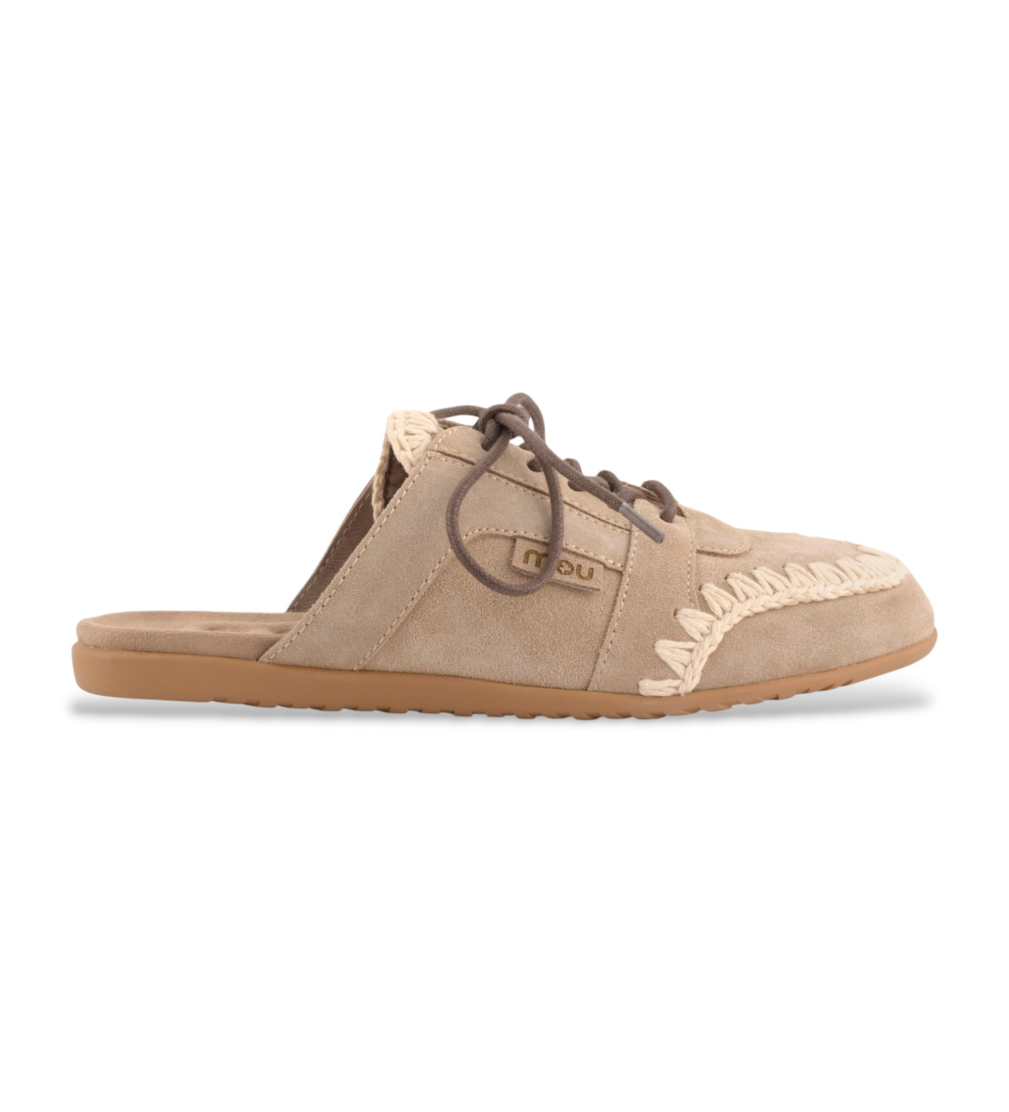 Mou für Damen. MU.SW731013A Beige Wildleder-Sabot-Pantoffeln (38), Wohnung, Schnürsenkel, Lässig