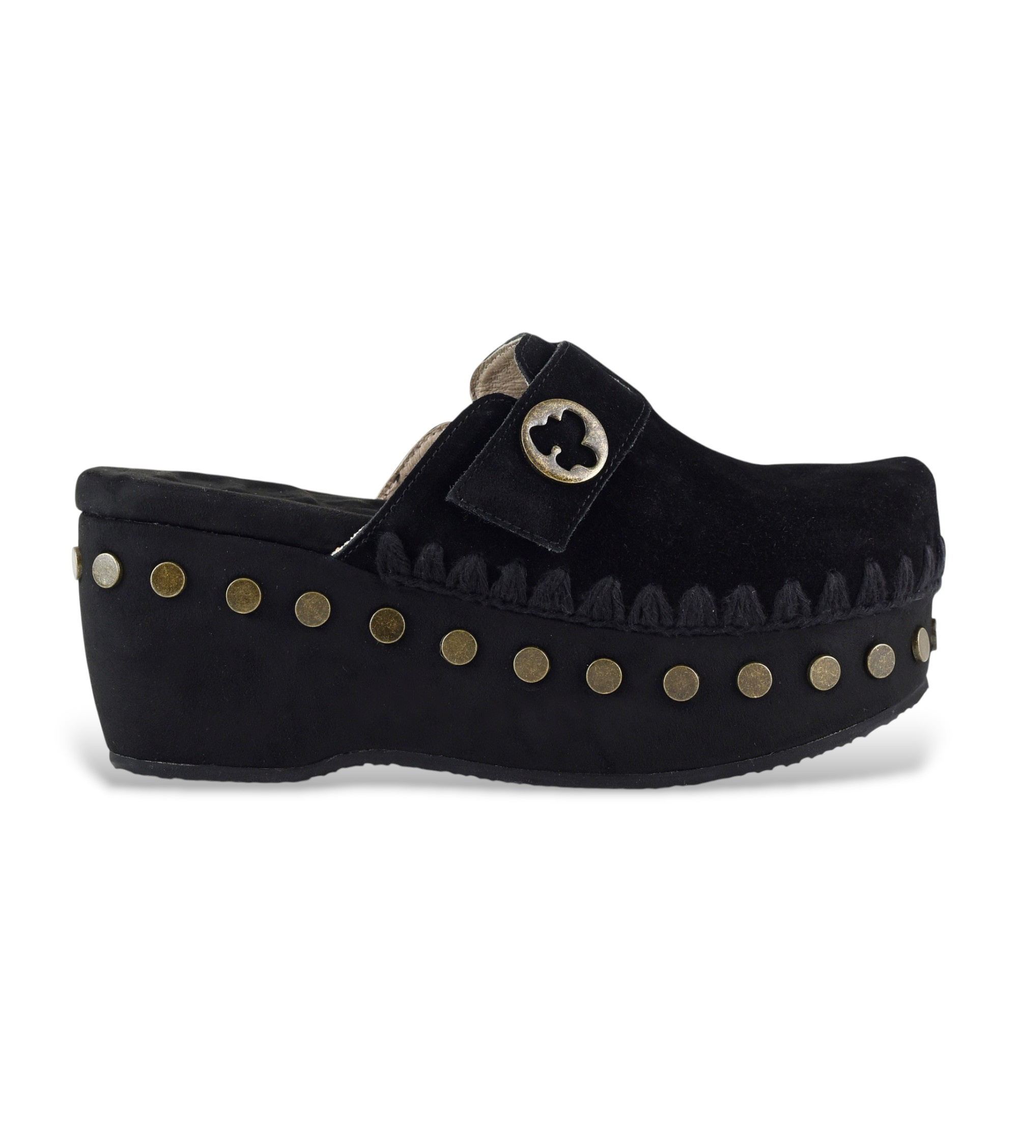 Mou für Damen. MU.SW611001A Clogs einfarbig Wildleder Clogs schwarz (37), 3 bis 5 cm, Keine, Lässig