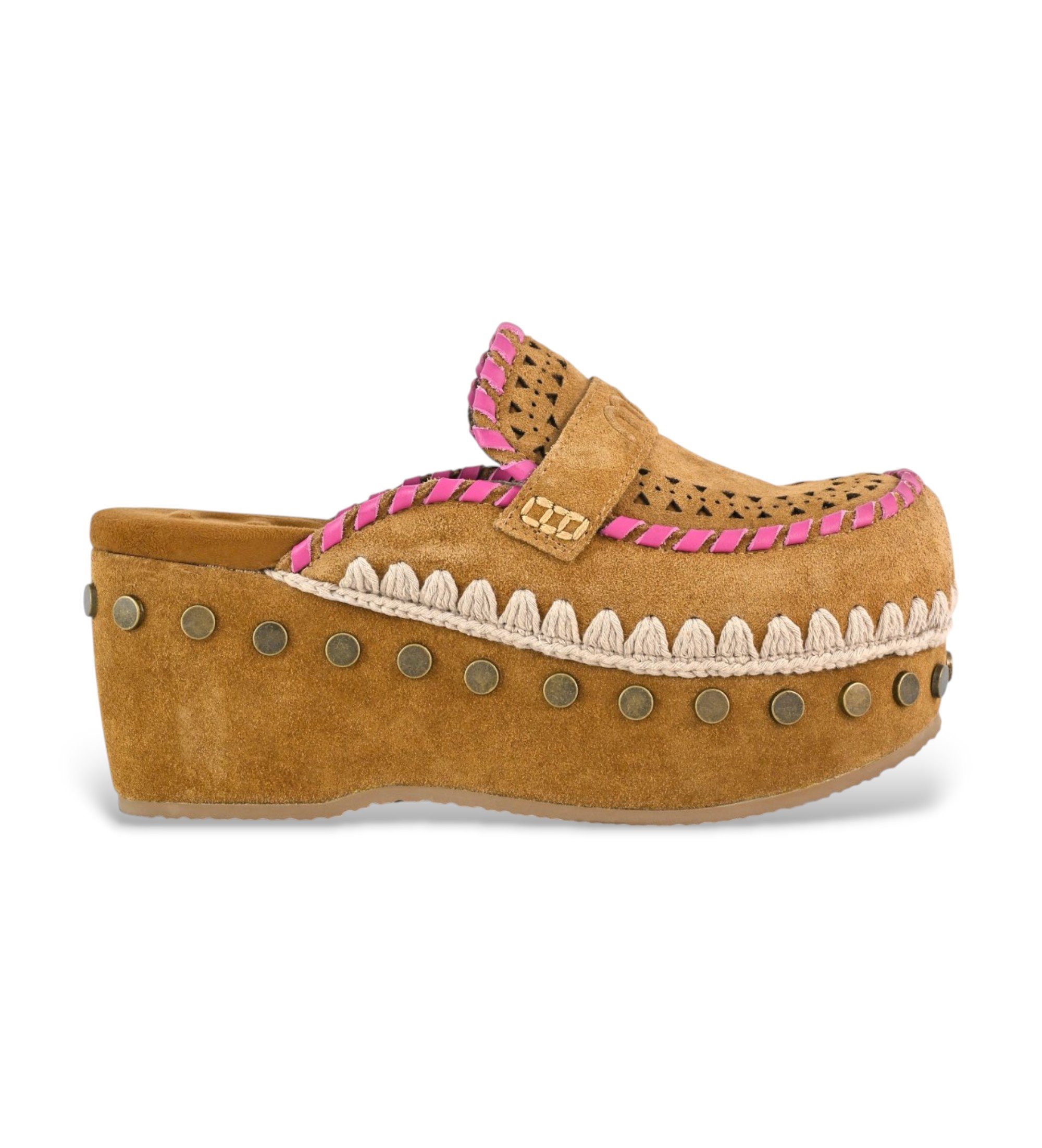Mou für Damen. MU.SW611004A Braune gehäkelte Lederclogs (36), 5 bis 8 cm, Keine, Lässig