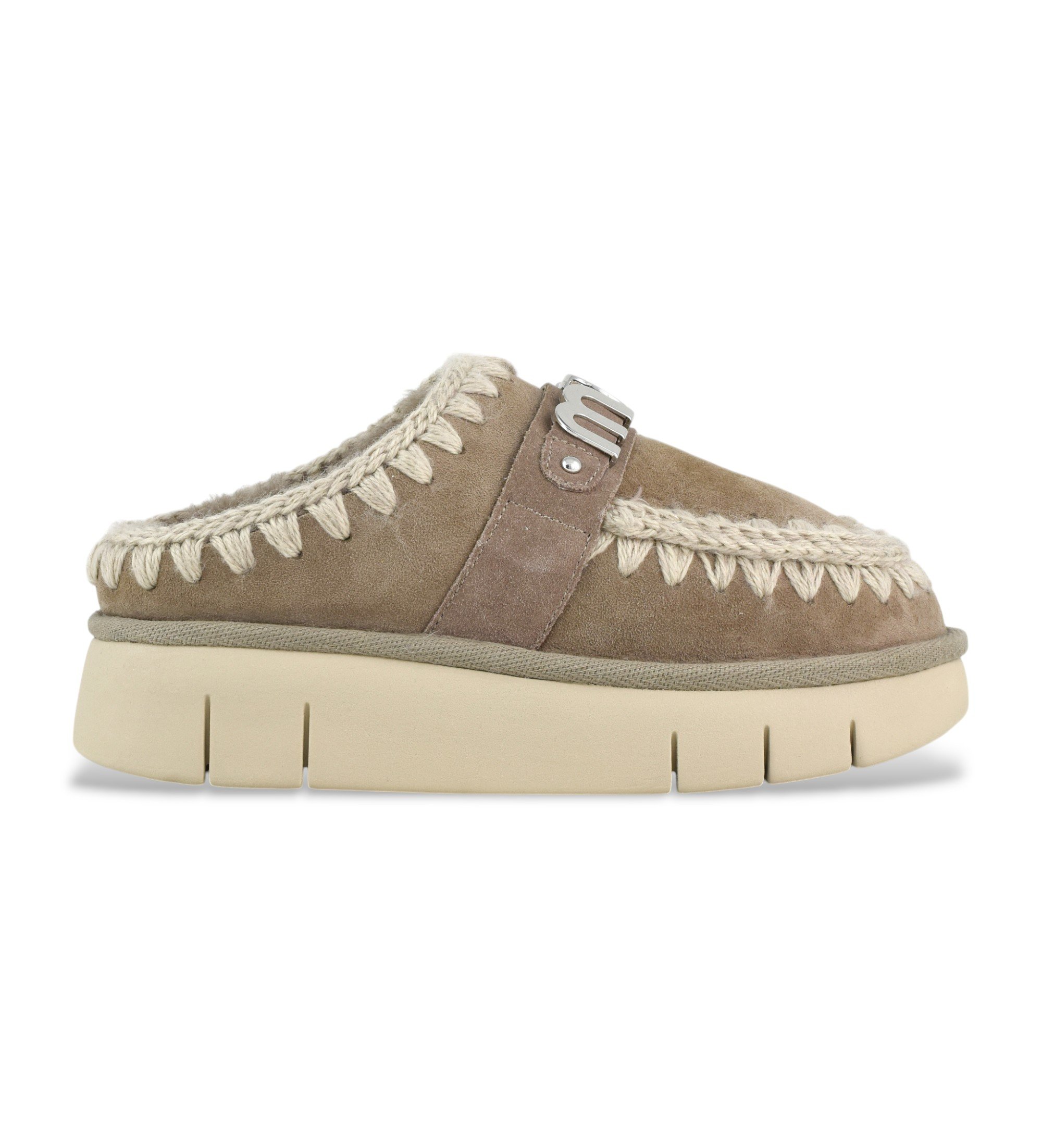 Mou für Damen. MU.FW531001A Bounce Clogs Lederclogs Metall-Logo, taupe (37), 3 bis 5 cm, Keine, Lässig