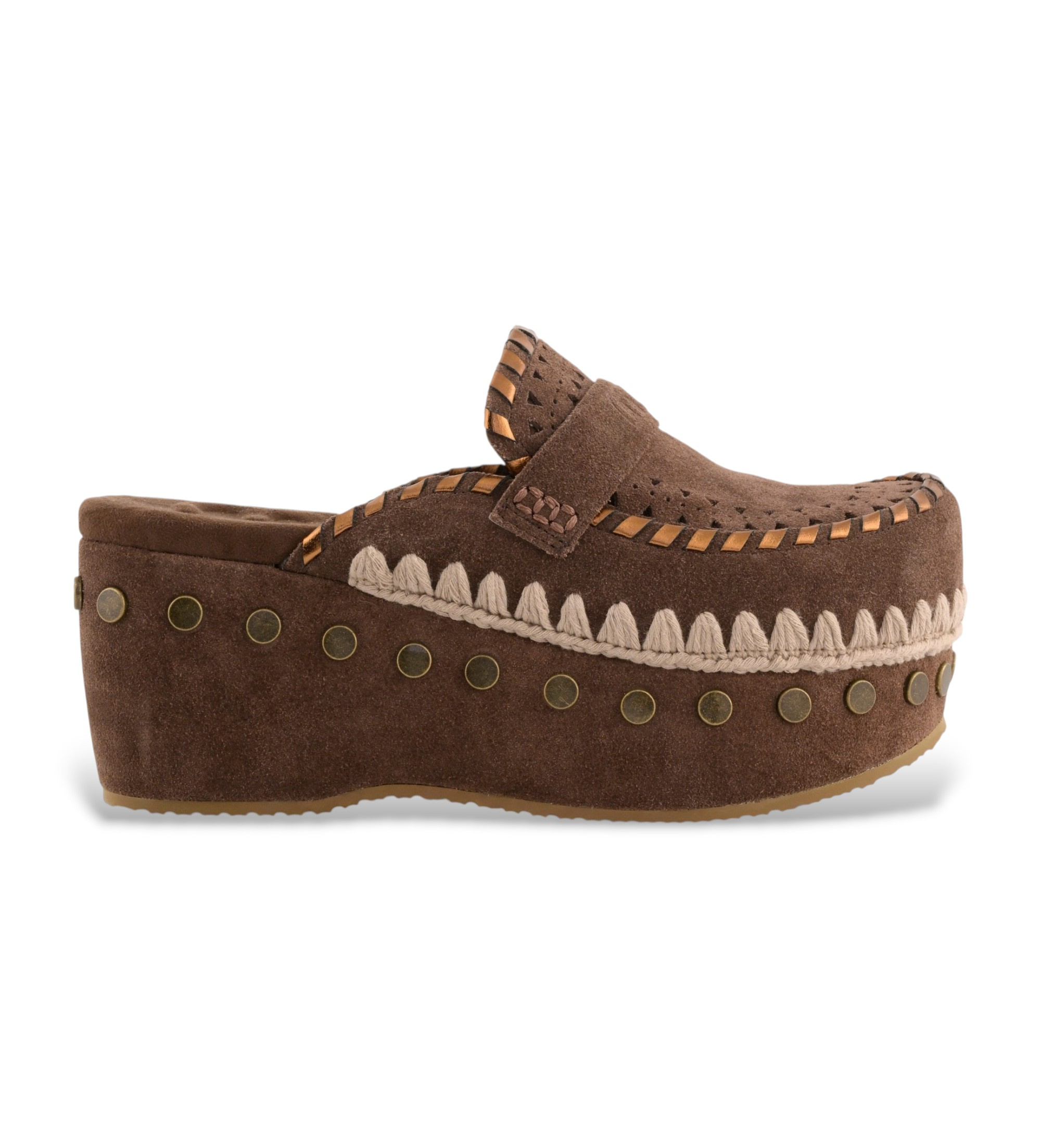 Mou für Damen. MU.SW611004A Clogs Übersteppte Lederclogs braun (38), 3 bis 5 cm, Wildleder, Keine, Lässig