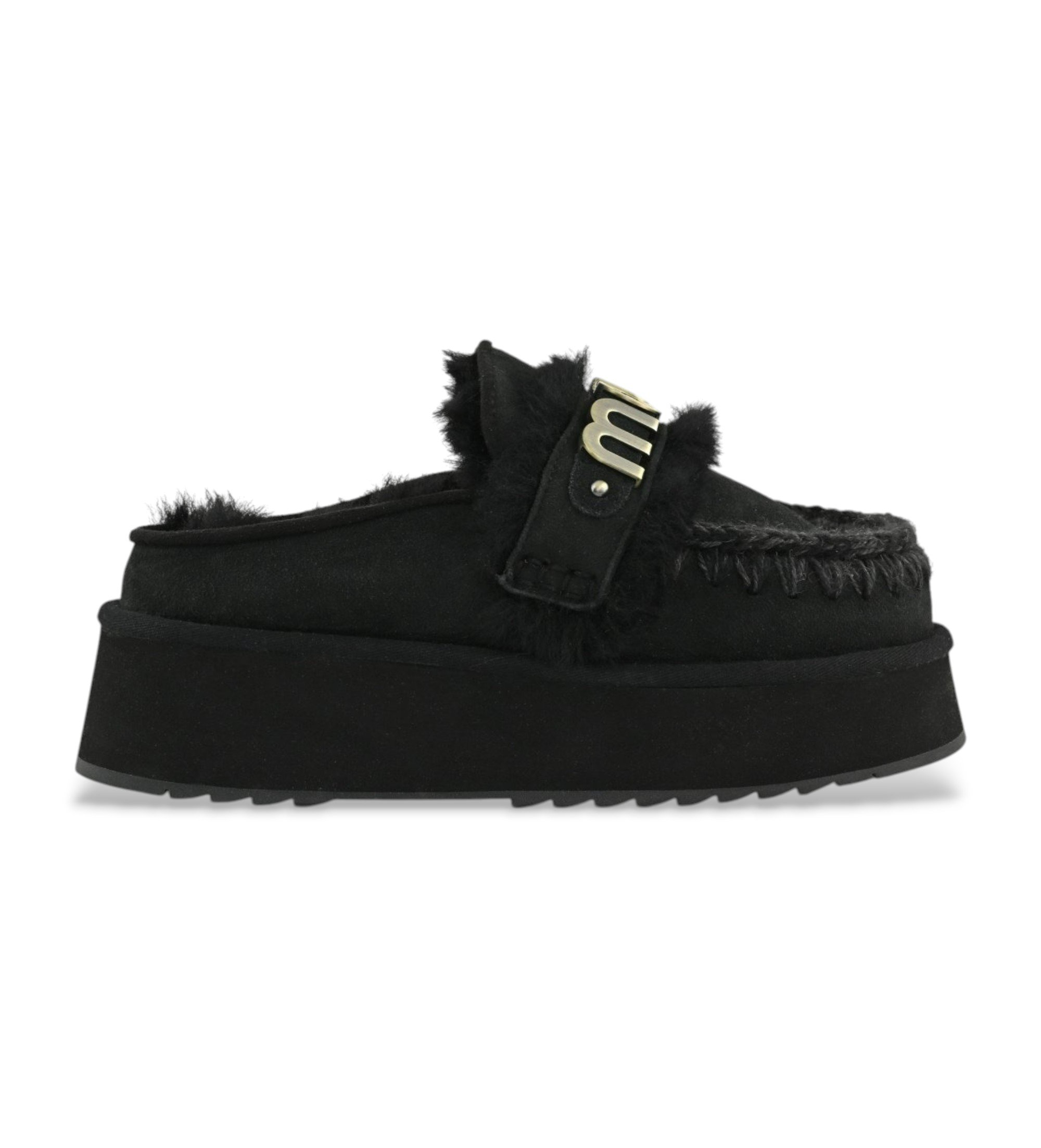 Mouvoor vrouwen. MU.FW681006A Echo Leren Klompen met Logo op Zwarte Band (38), Leer, 3 tot 5 cm, Geen, Casual