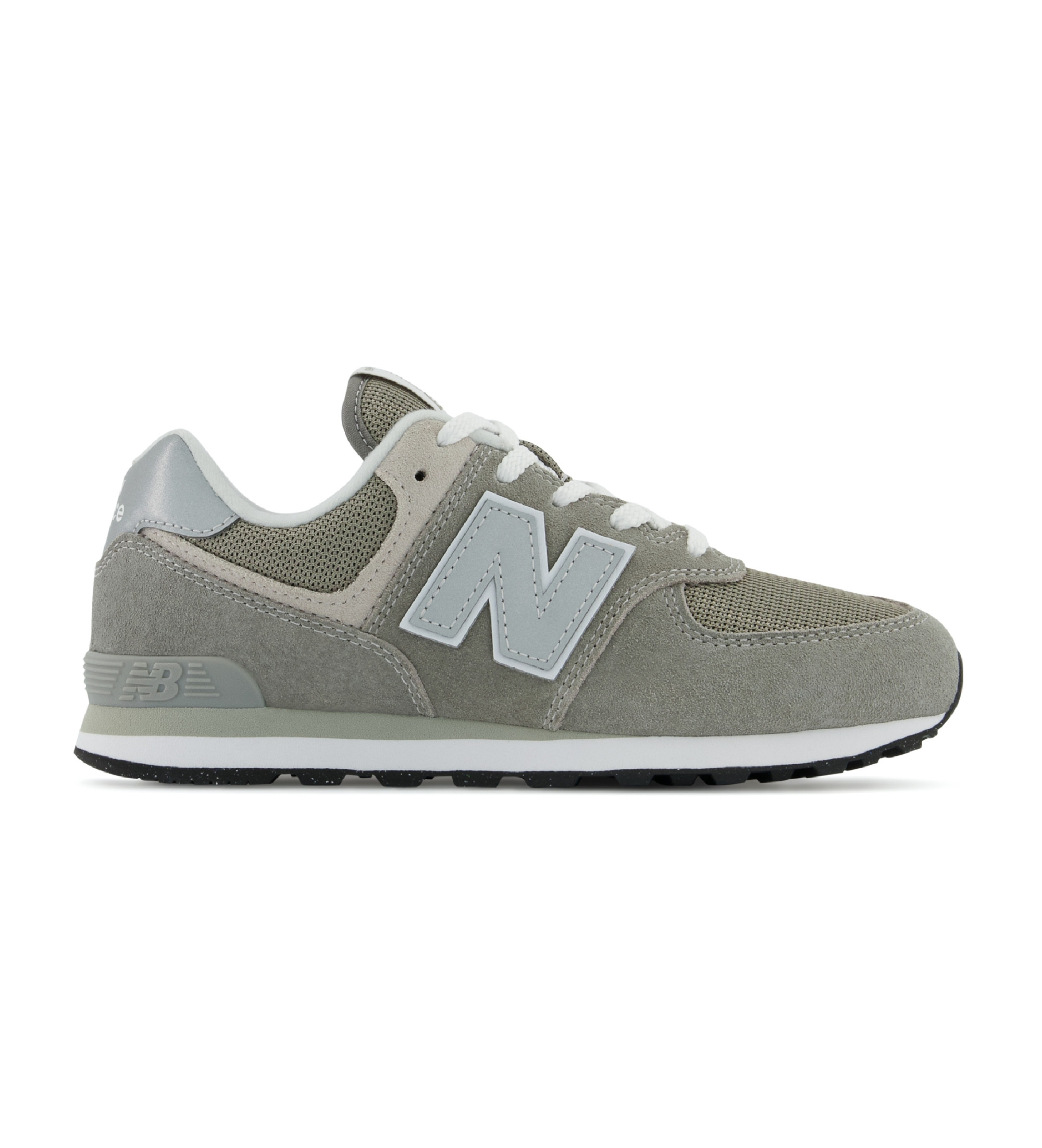 New Balance Unisex für Kinder. GC574V1 Leder Turnschuhe 574 grau (35.5), Wohnung, Schnürsenkel, Lässig, Kinderbekleidung