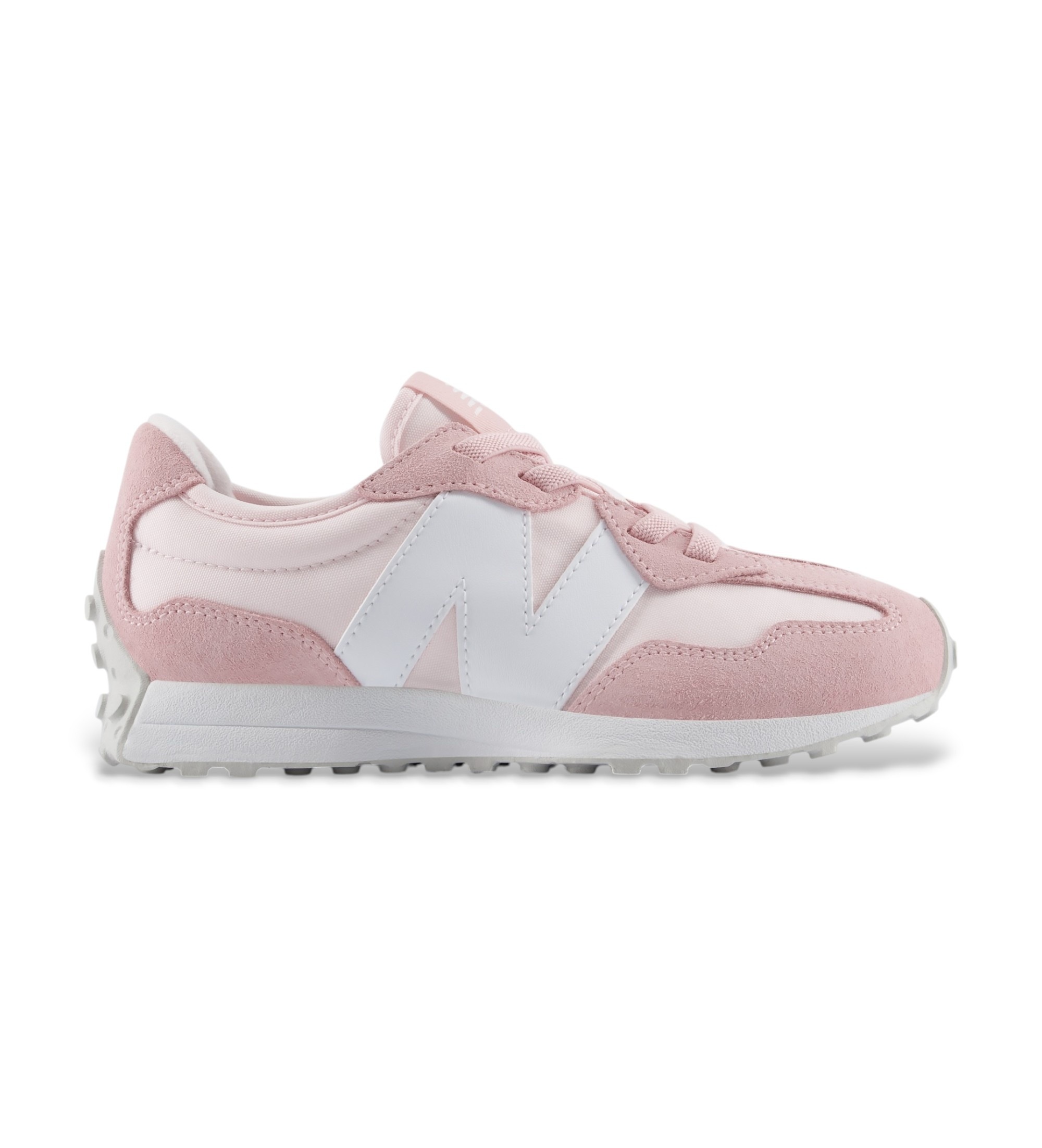 New Balance Unisex für Kinder. P327V1_KL Leder-Sneaker 327 Bungee Lace in Rosa (32.5), Wohnung, Wildleder, Schnürsenkel, Sportlich, Kinderbe