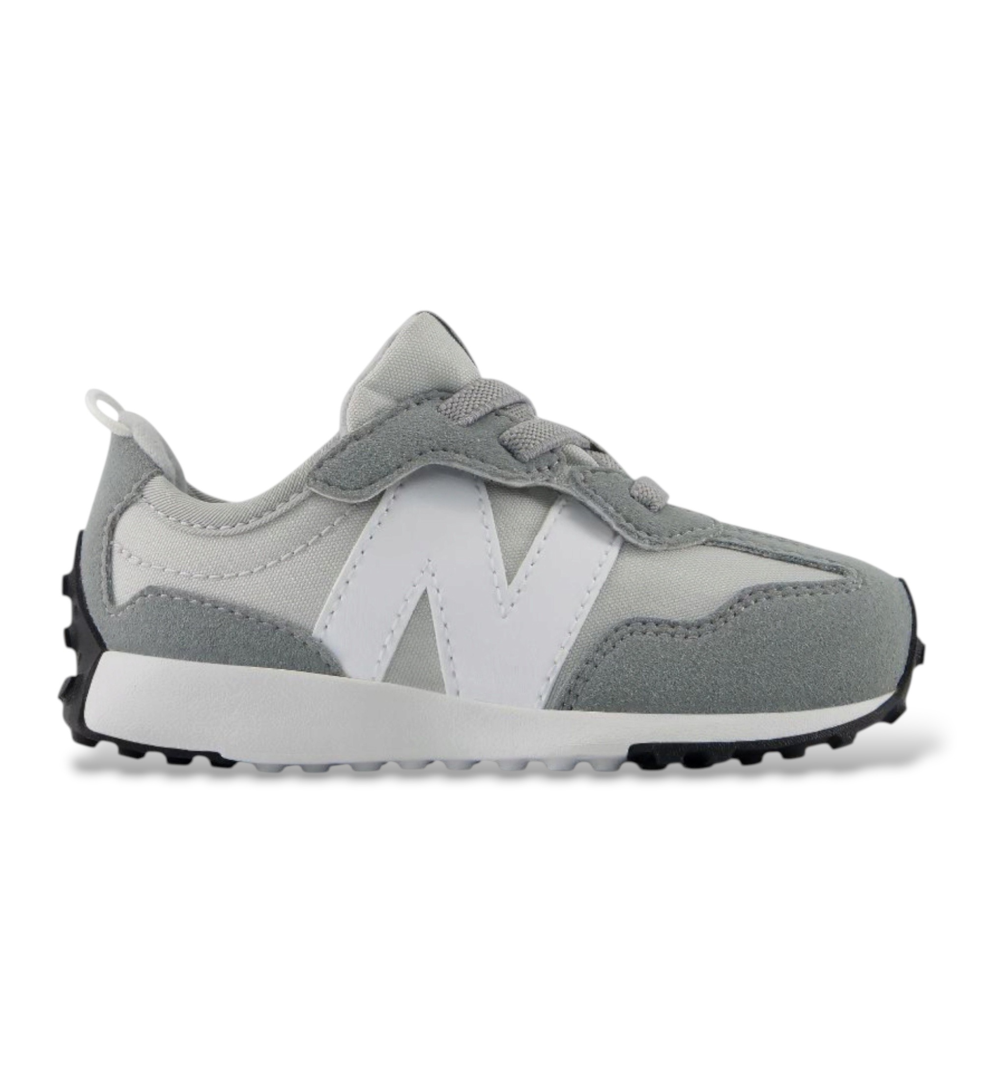 New Balance Unisex für Kinder. I327V1_KL Leder-Sneaker 327 New-B Hook & Loop, grau (27.5), Wohnung, Wildleder, Klettverschluss, Sportlic