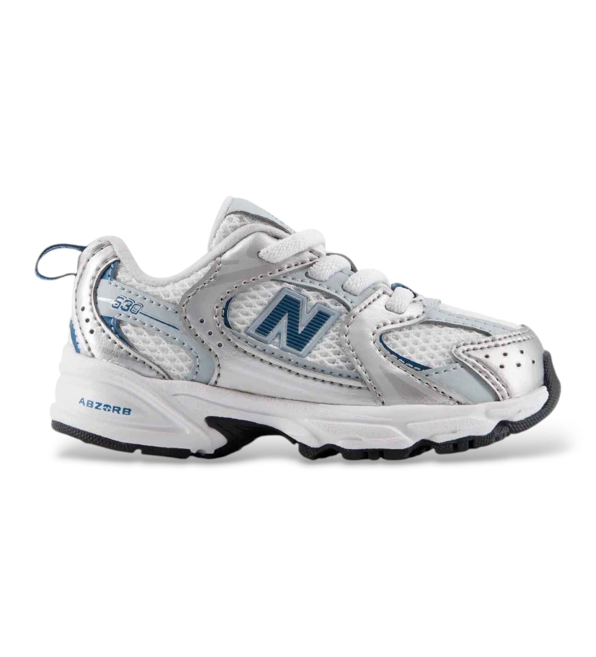 New Balance Unisex für Kinder. I530V1_KL Sneaker aus Leder 530 Bungee Lace weiß, silber (25), Wohnung, Schnürsenkel, Lässig, Sportlich, Kind