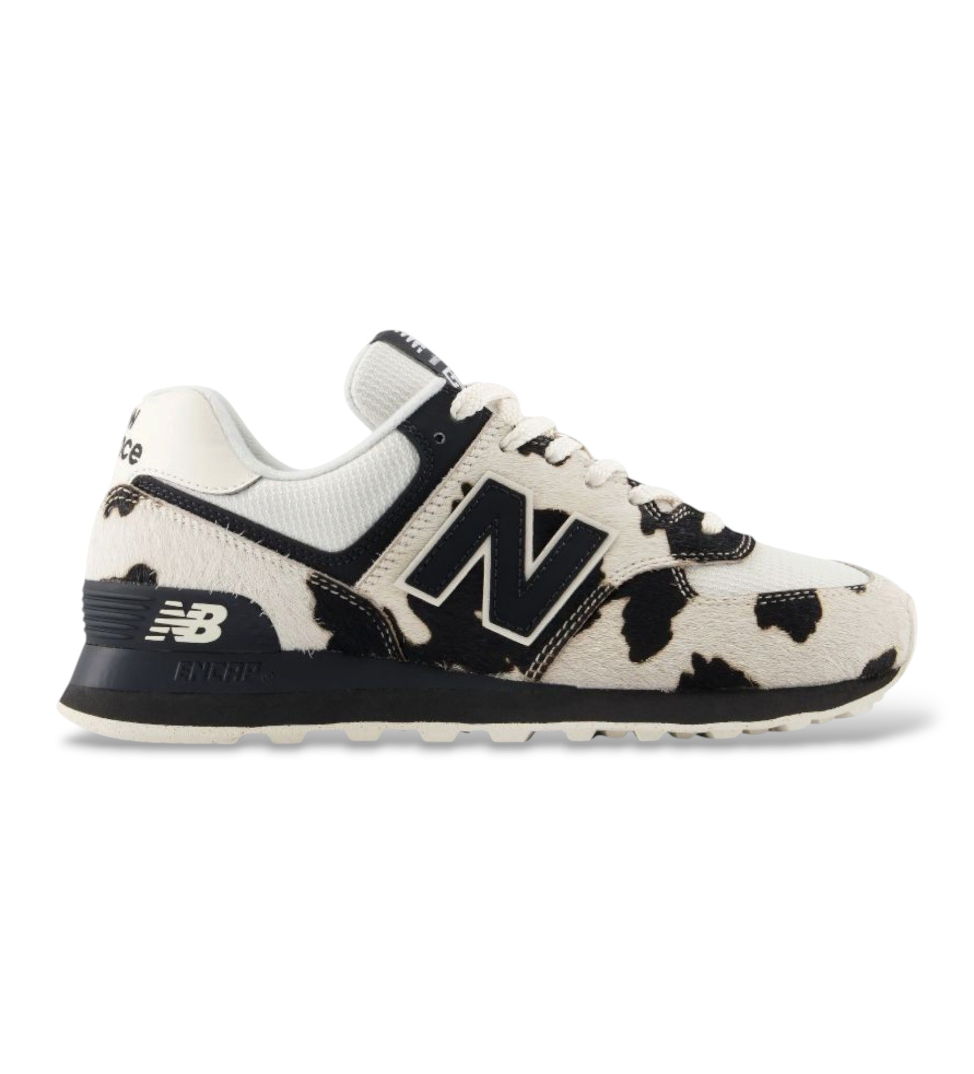 New Balance für Damen. W574V2_LI Sneaker aus Leder 574 mit Print in Weiß, Schwarz (39), Wohnung, Wildleder, Schnürsenkel, Lässig, Tierdruck
