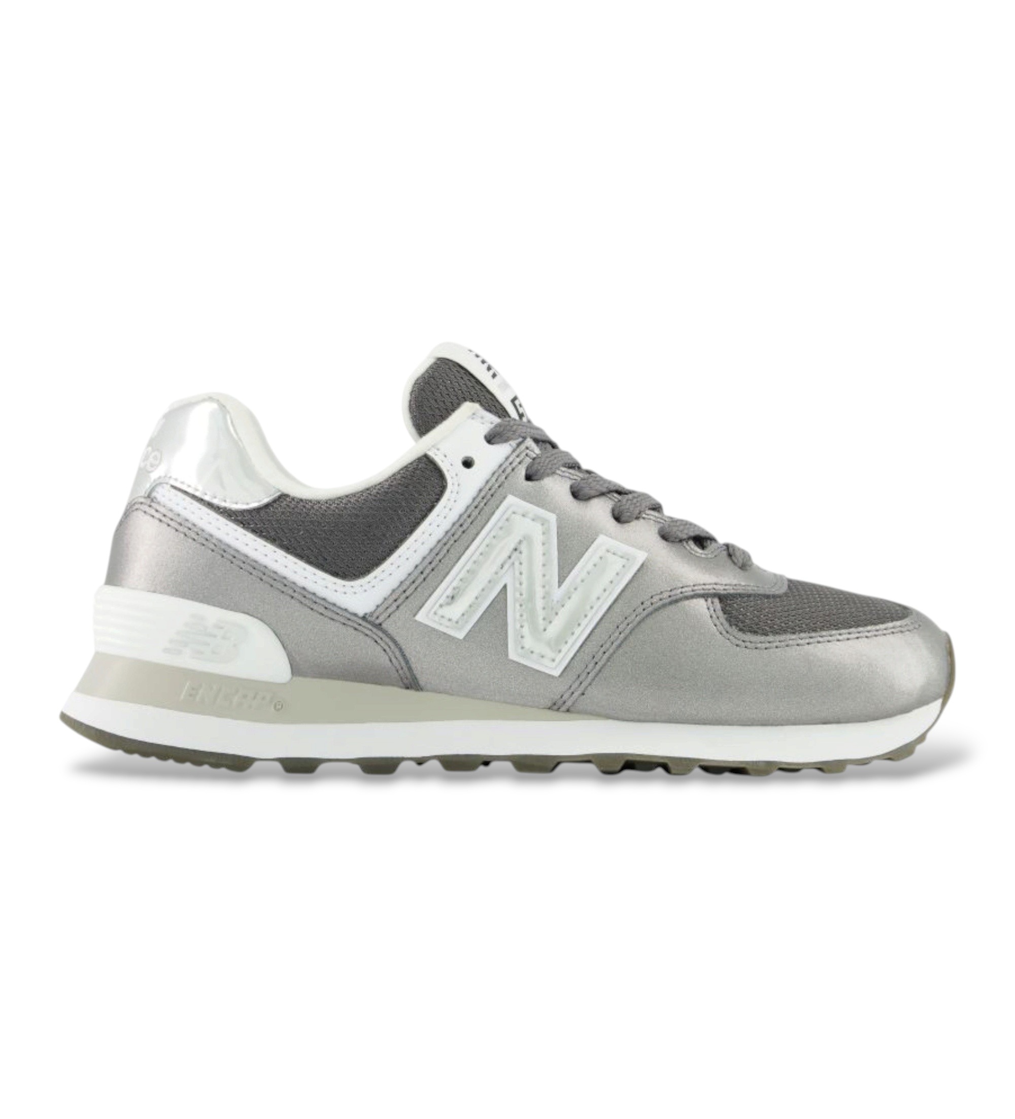 New Balance für Damen. W574V2_LI Leder-Sneaker 574 metallic grau (43), Wohnung, Wildleder, Schnürsenkel, Lässig