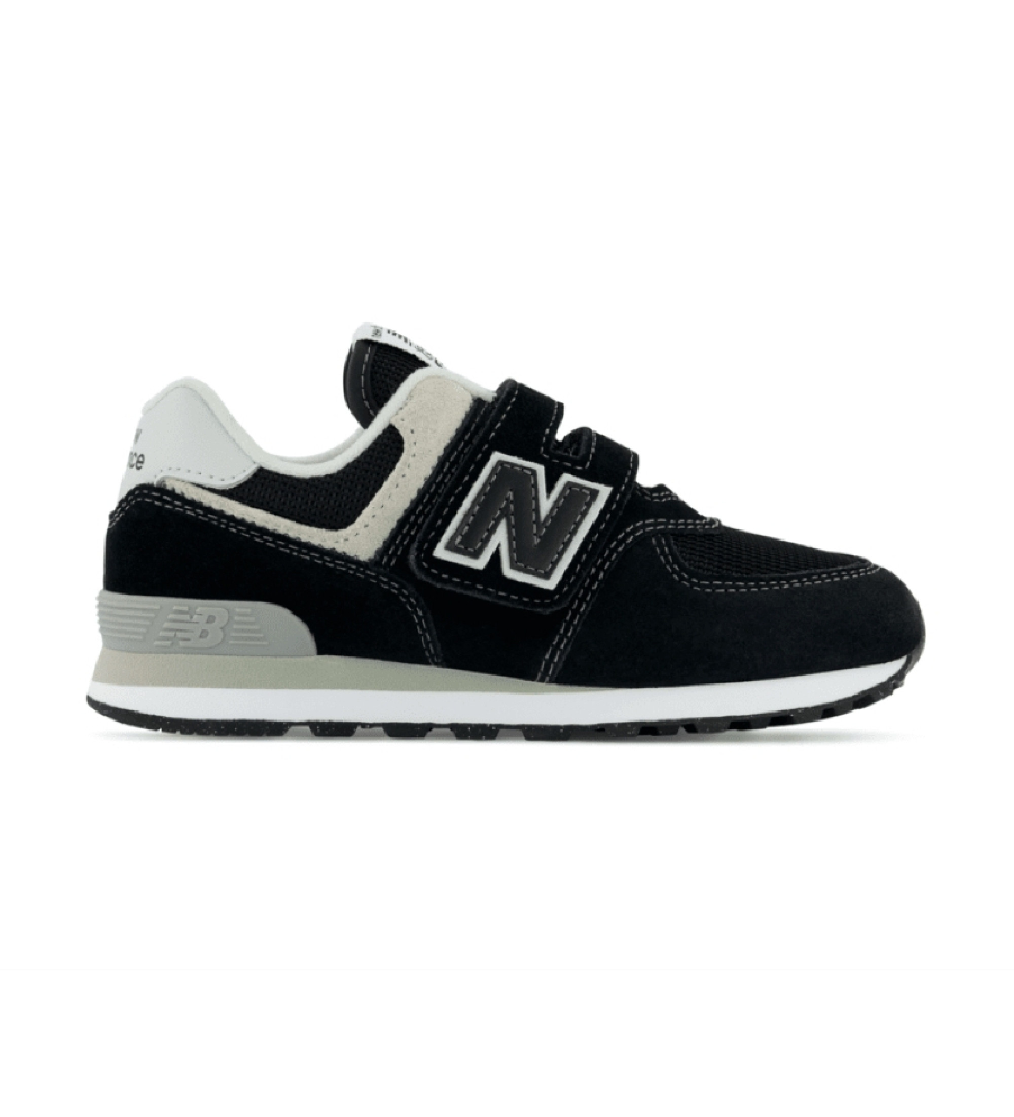 New Balance Unisex für Kinder. PV574V1 Leder Turnschuhe 574 schwarz (34.5), Wohnung, Klettverschluss, Lässig, Kinderbekleidung