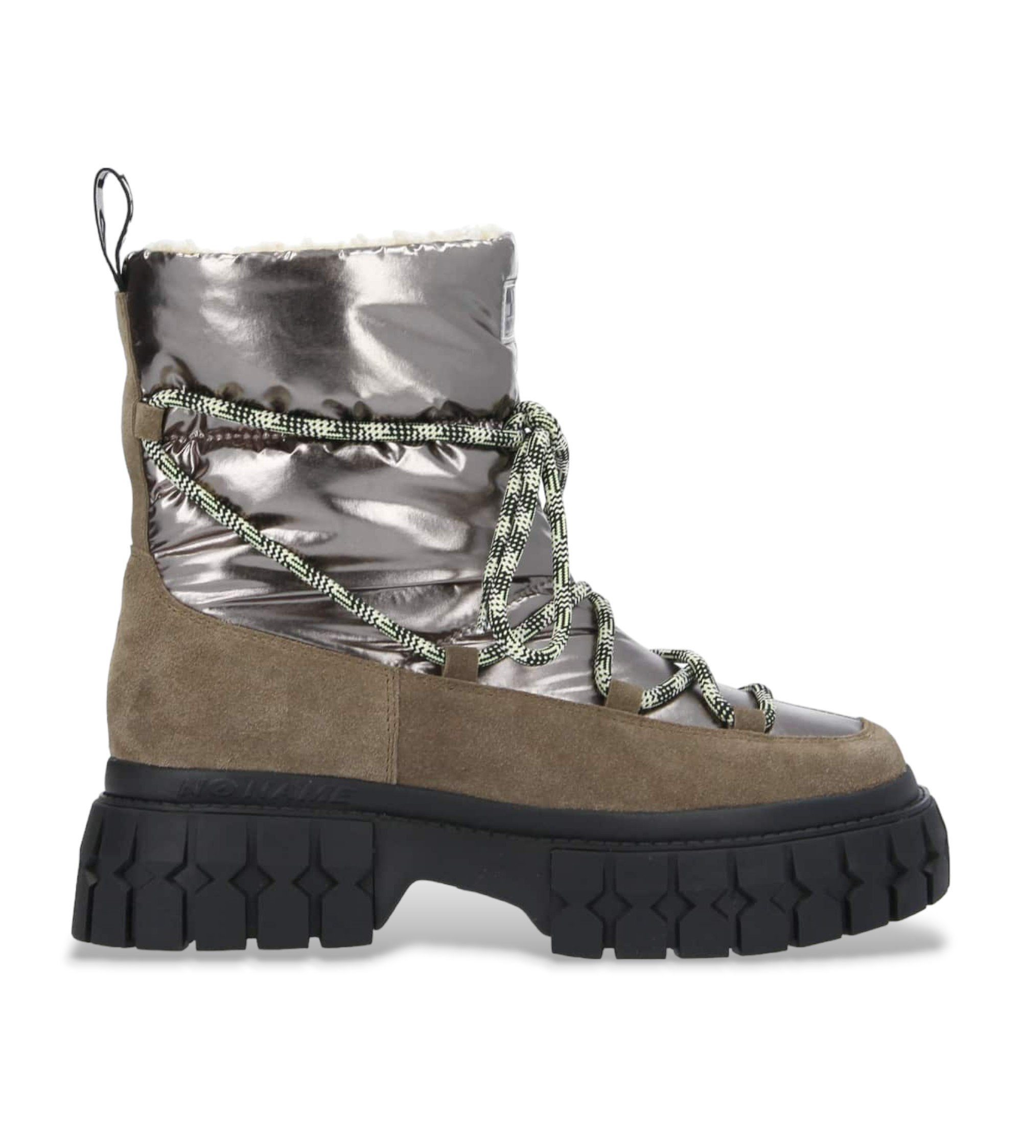 NO NAME für Damen. RNYSAS0 Schneestiefel Gravitee braun, silber (41), Wohnung, Schnürsenkel, Lässig