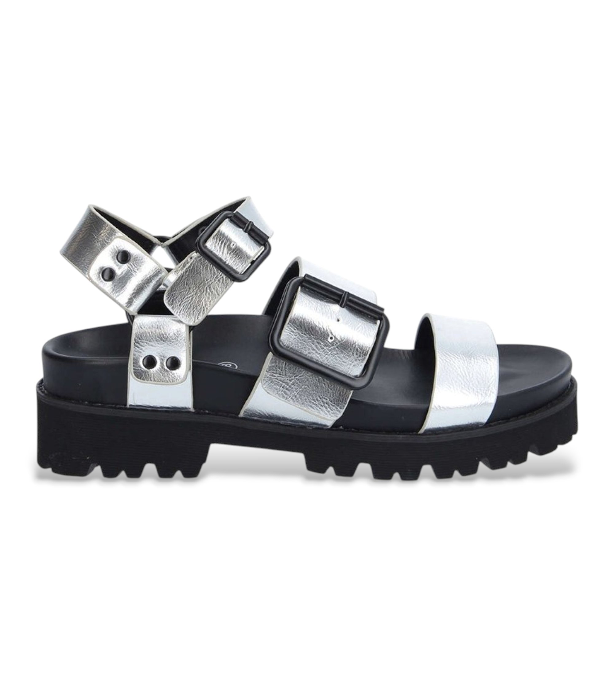 NO NAME für Damen. KNLCMET Sandalen Silbernes Design (41), Wohnung, Schnalle, Lässig