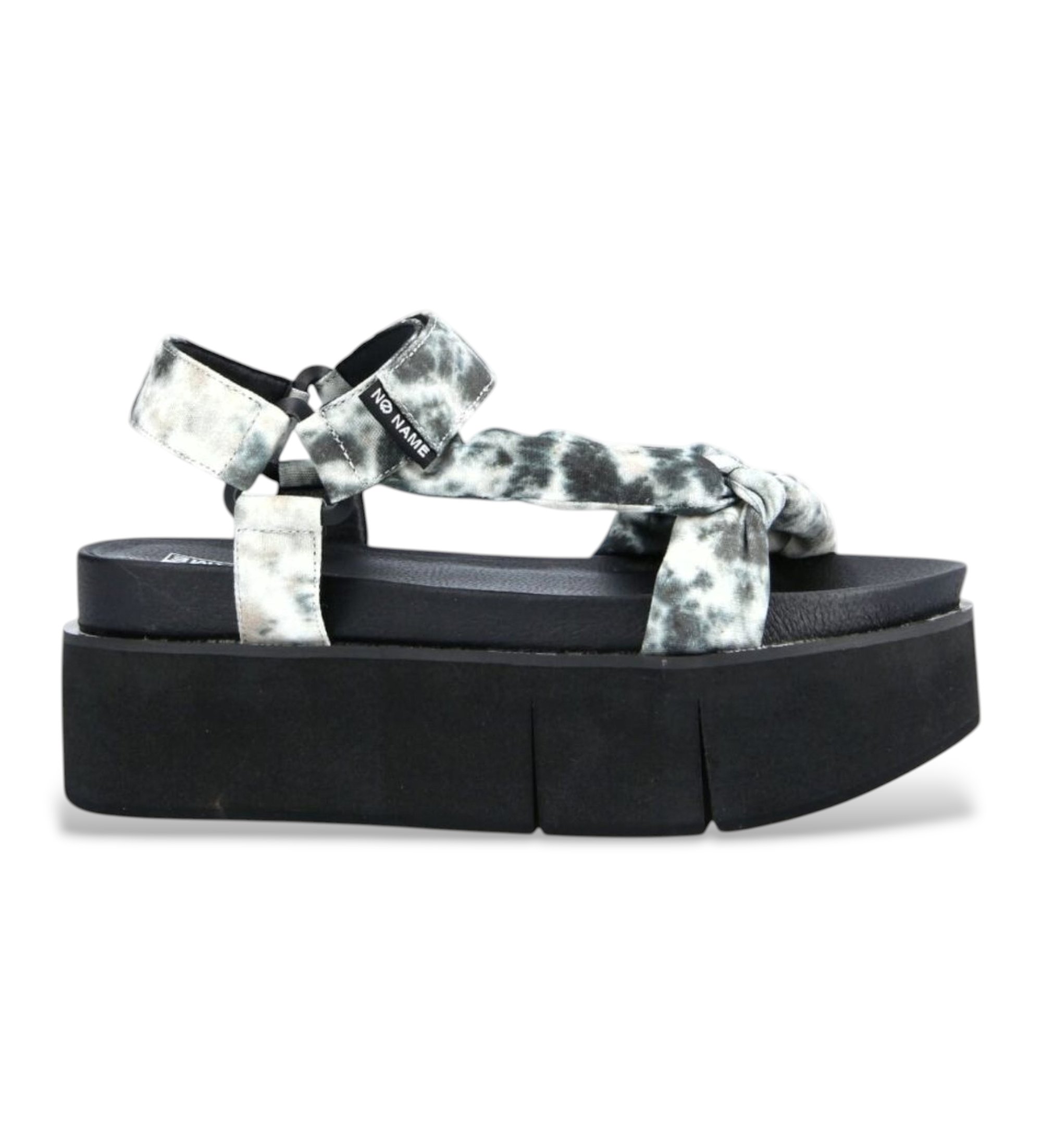 NO NAME für Damen. KNKCLB0 Schwarze Print-Plateau-Sandalen (39), Stoff, 3 bis 5 cm, Klettverschluss, Lässig