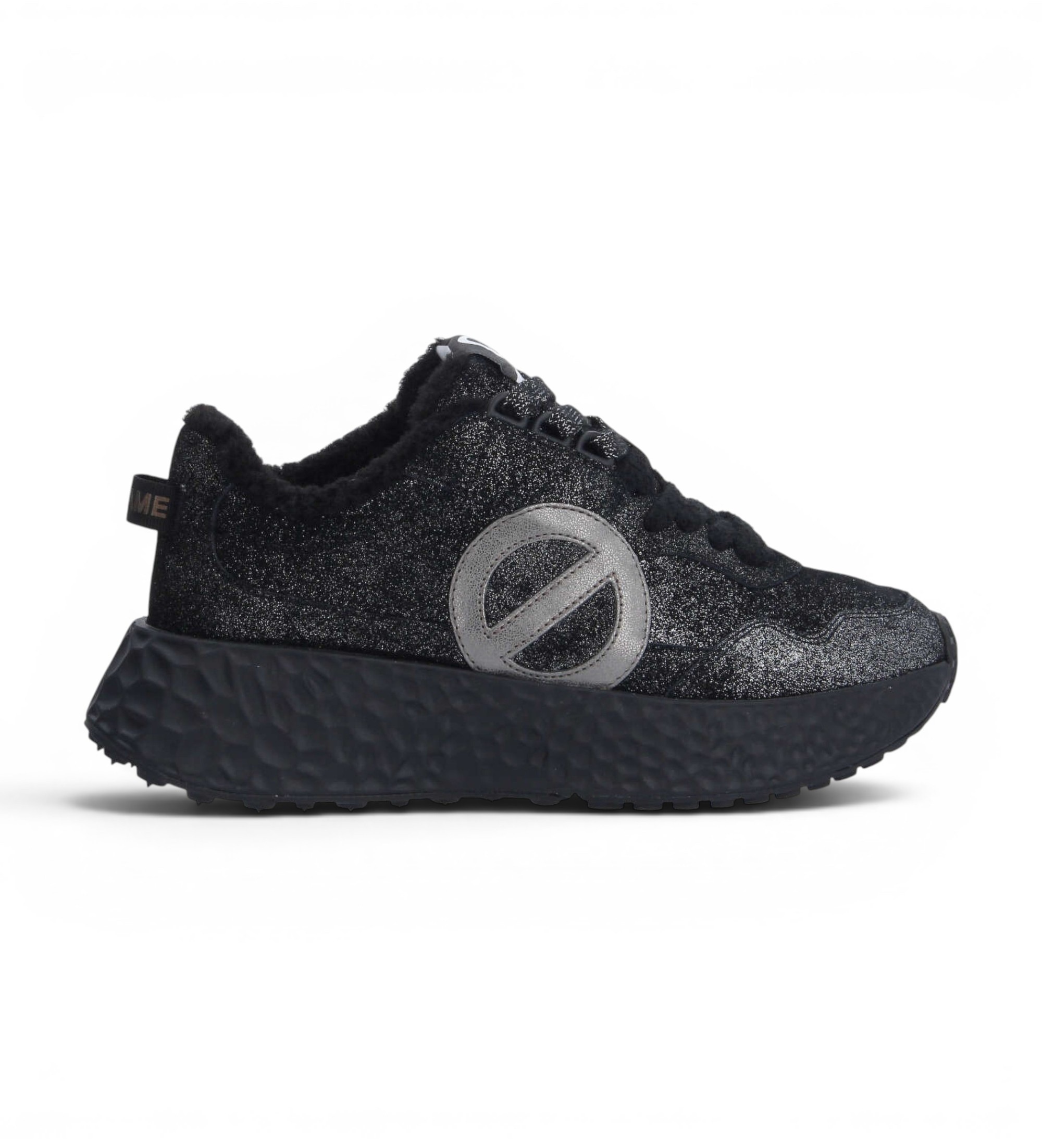 NO NAME für Damen. NNVECC0 Leder-Sneaker Carter Jogger Crystal Cocoon schwarz (38), Wohnung, 1 bis 3 cm, Spaltleder, Schnürsenkel, Lässig