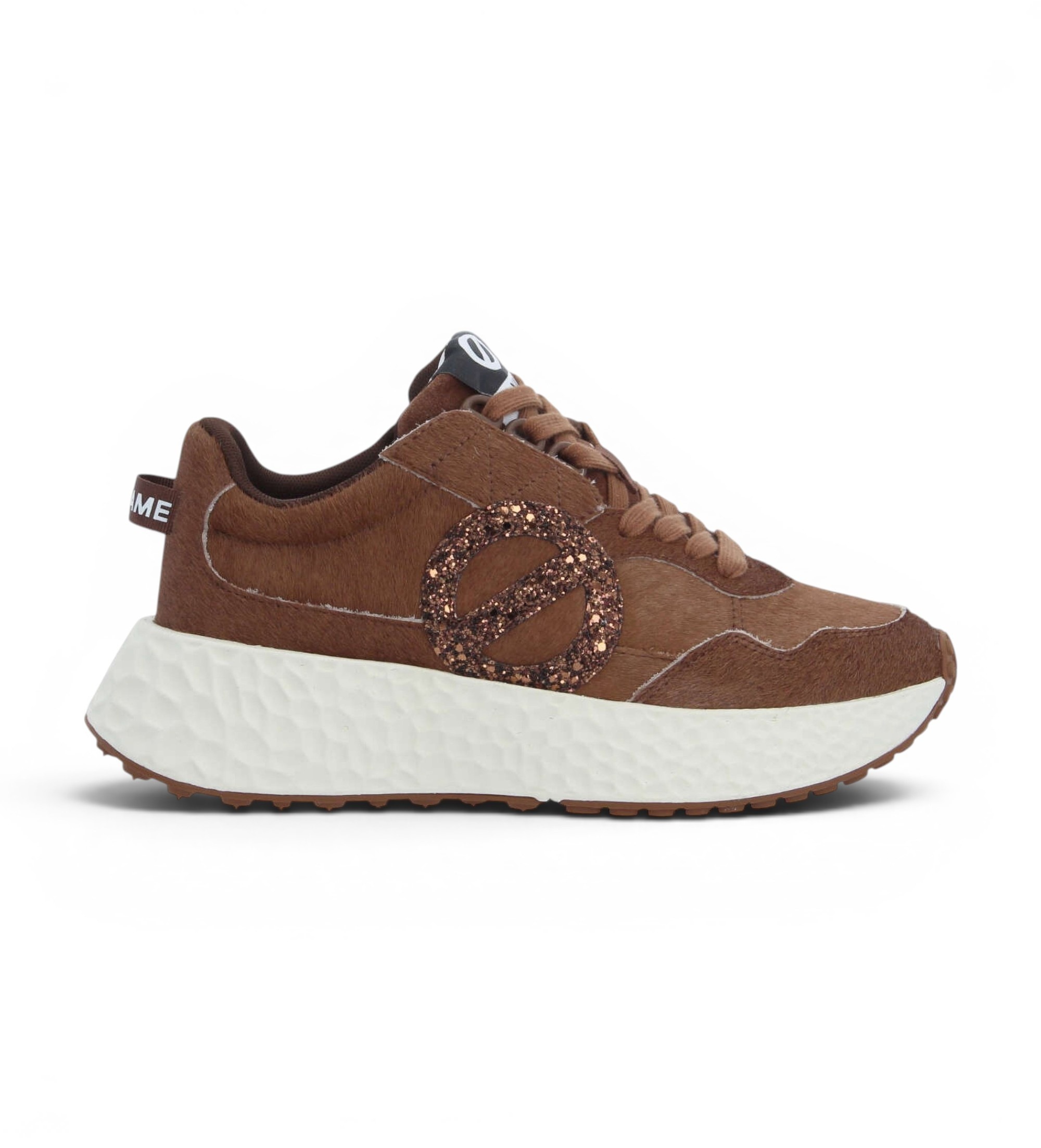 NO NAME für Damen. NNVE1G0 Leder-Sneaker Carter Jogger Glitter braun (40), 3 bis 5 cm, Spaltleder, Schnürsenkel, Lässig