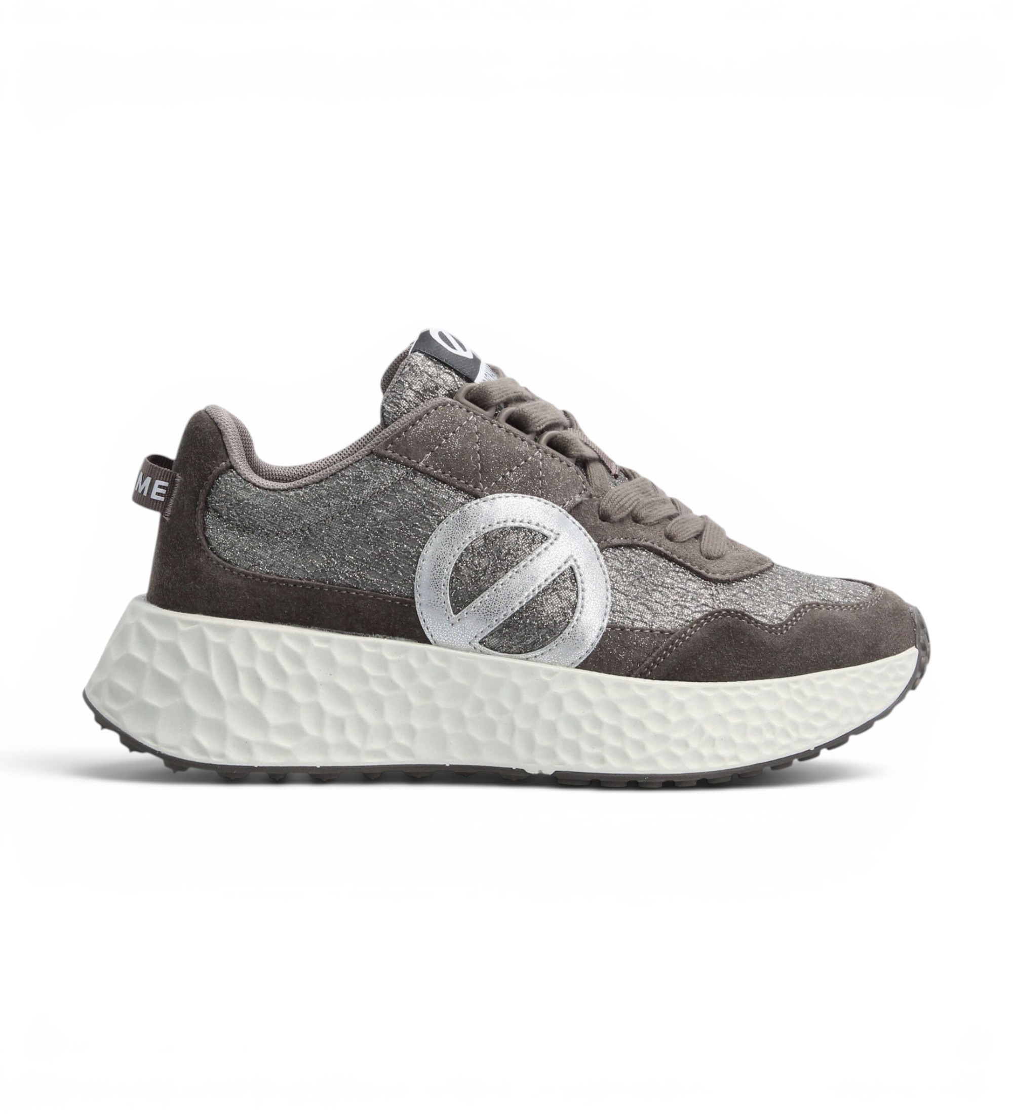 NO NAME für Damen. NNVEN60 Leder-Sneaker Carter Jogger Velisa Crystal grau (36), Wohnung, 1 bis 3 cm, Spaltleder, Schnürsenkel, Lässig