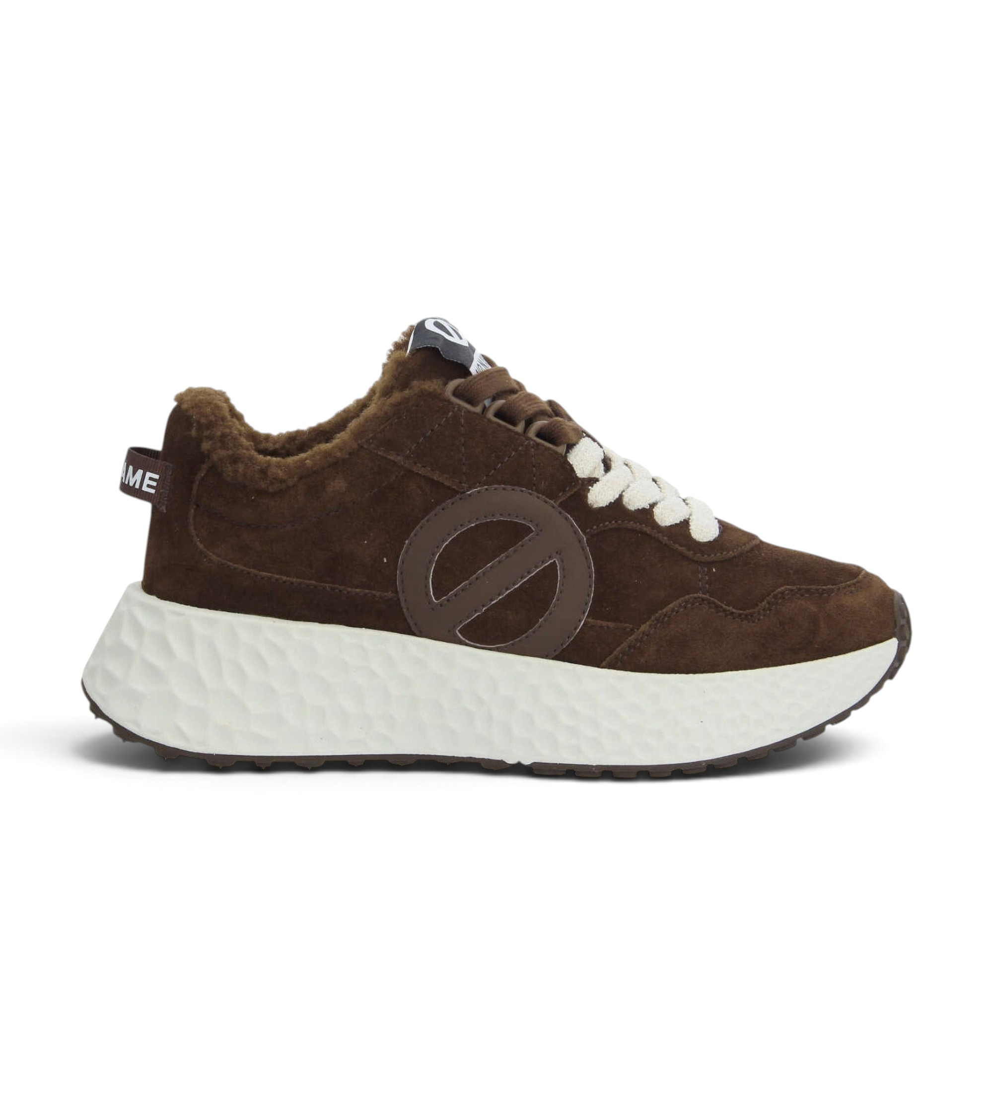 NO NAME für Damen. NNVESC0 Braune Carter Jogger Cocoon Sneakers aus Leder (38), Wohnung, 1 bis 3 cm, Spaltleder, Schnürsenkel, Lässig
