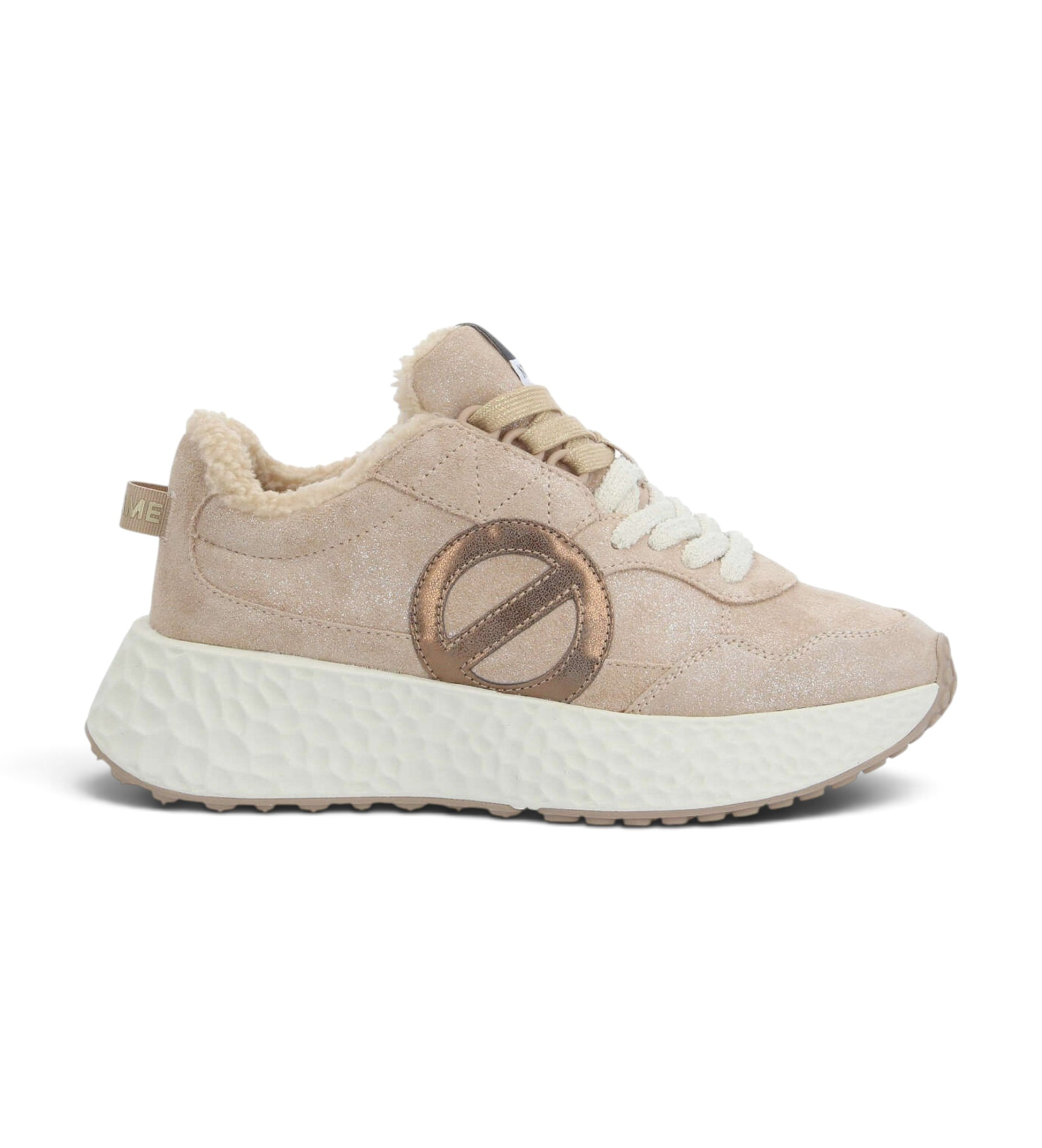 NO NAME für Damen. NNVECC0 Leder-Sneaker Carter Jogger Crystal Cocoon nude (39), Wohnung, 1 bis 3 cm, Spaltleder, Schnürsenkel, Lässig, Nack