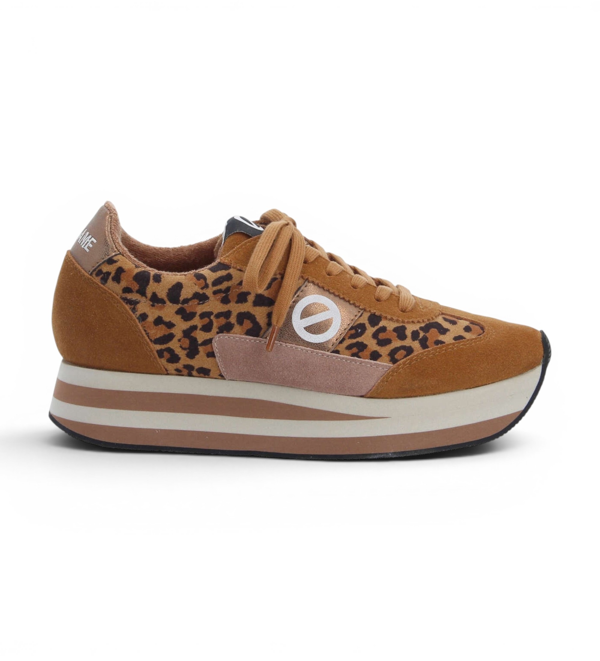 NO NAMEvoor vrouwen. KNIM520 Leren Flex Jogger sneakers bruin (37), 3 tot 5 cm, Suède, Veters, Casual, Dierenprint