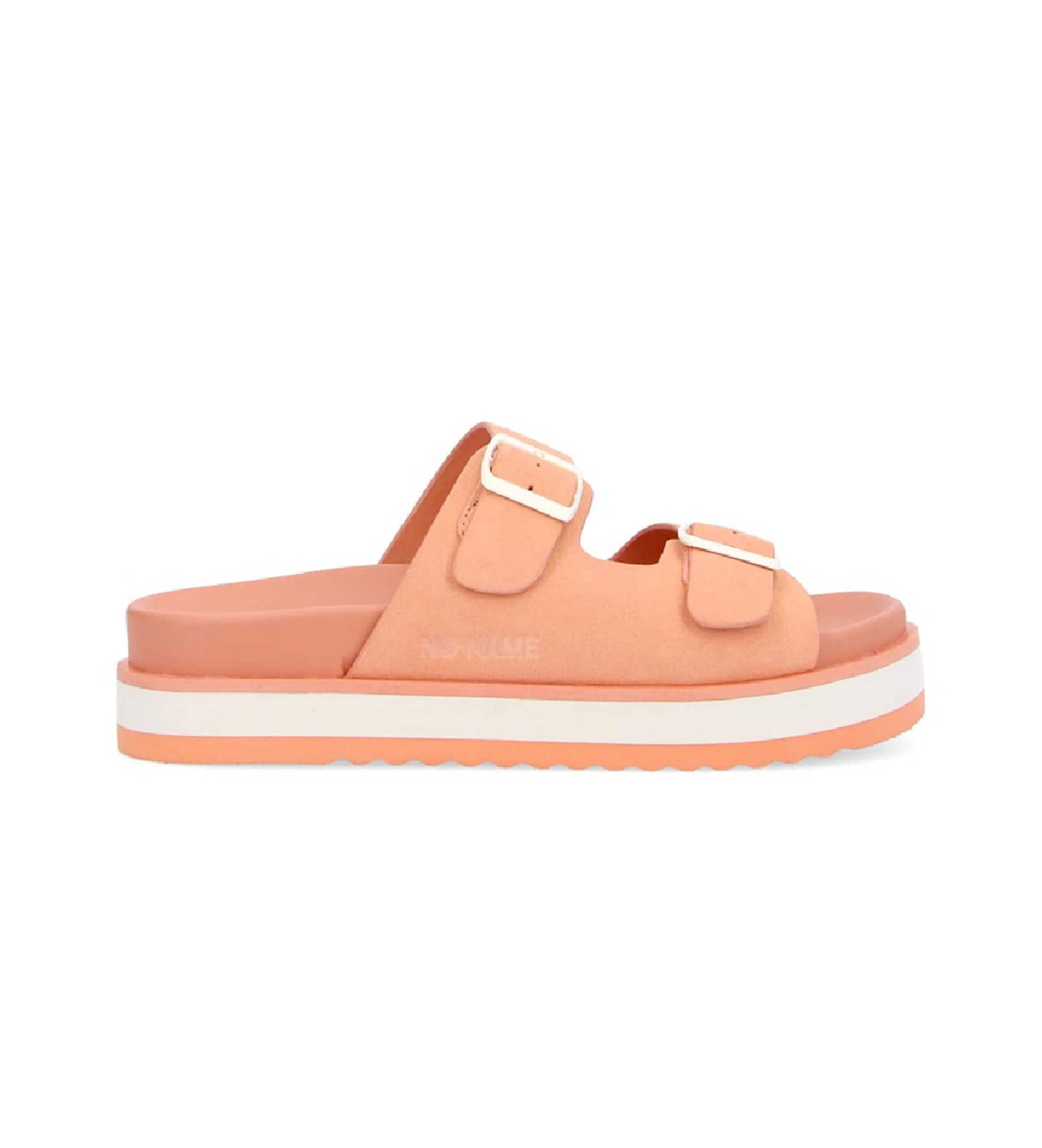 NO NAME für Damen. ONLRVS0 Sun Slap Leder Flip Flops lachsfarben (37), 3 bis 5 cm, Schnalle, Lässig, Orange