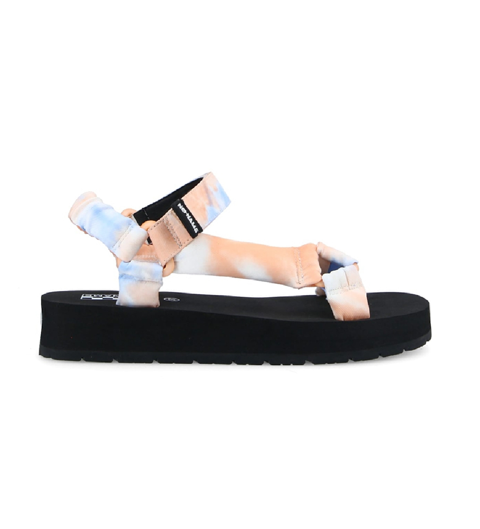 NO NAME für Damen. MNMETP0 Mehrfarbige flache Sandalen (36), Stoff, 3 bis 5 cm, Klettverschluss, Lässig