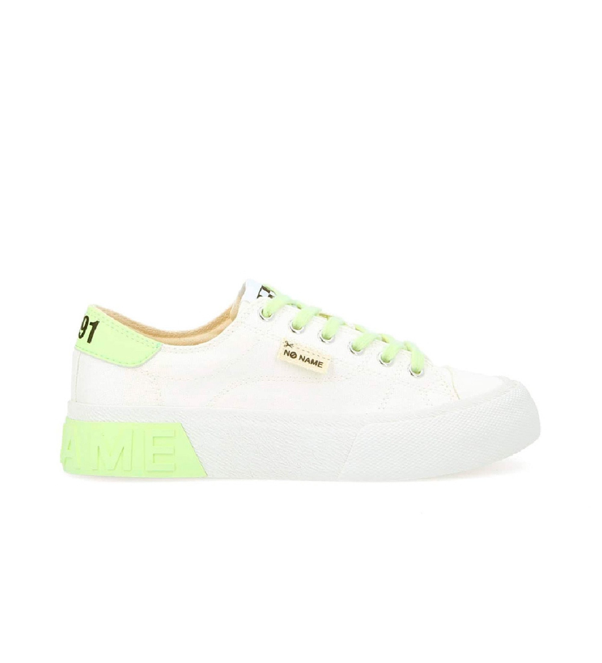 NO NAME für Damen. QNBCCF0 Turnschuhe aus recyceltem Baumwoll-Canvas Reset Sneaker weiß, grün (39), Stoff, Wohnung, Schnürsenkel, Lässig