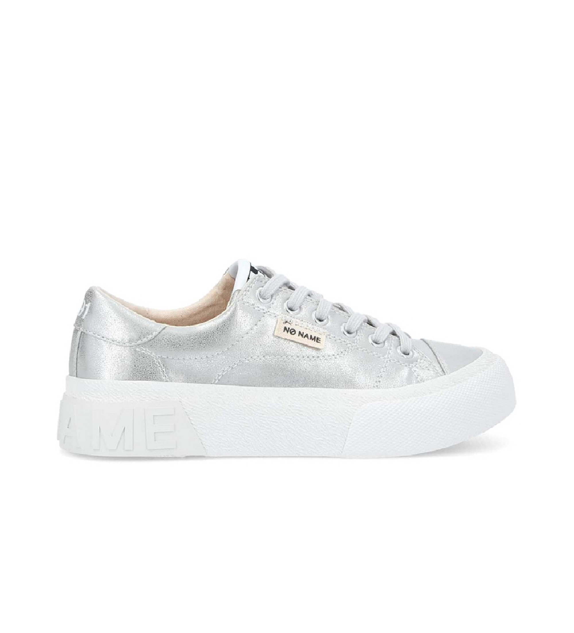 NO NAME für Damen. QNBCDS0 Reset Sneaker mit metallischem Obermaterial und leichter silberner Sohle (41), Wohnung, Schnürsenkel, Lässig