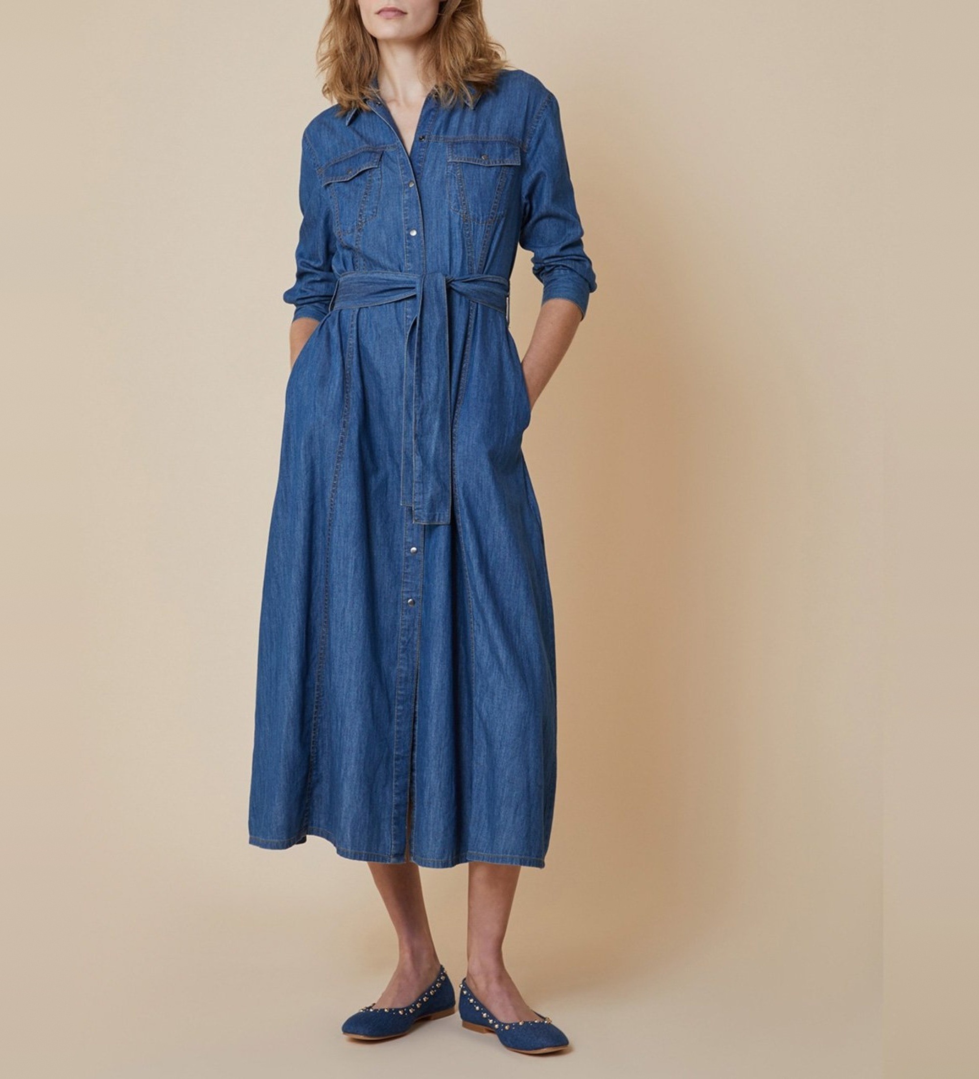 PennyBlack für Damen. 2511221063200 Pinta Kleid blau (S/M), Lässig, Baumwolle, Langarm