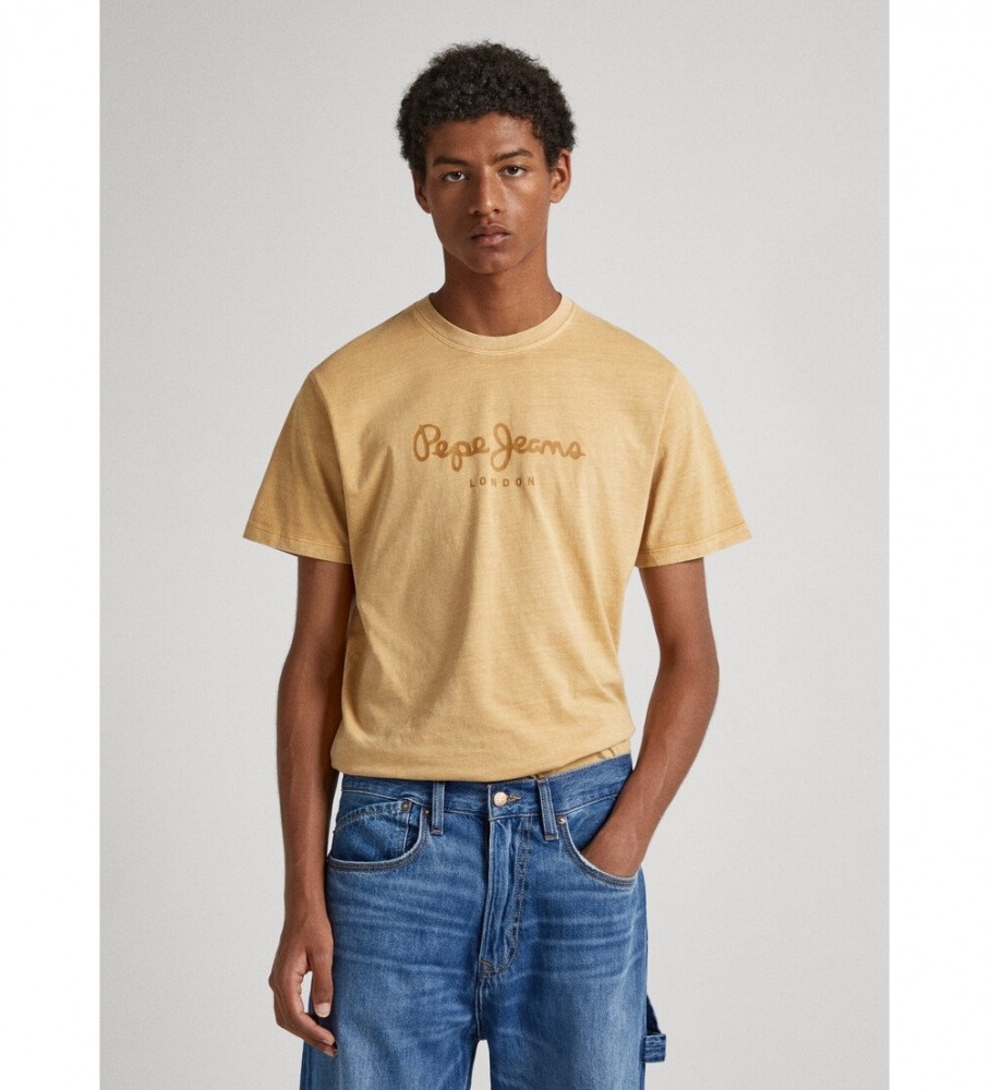 Pepe Jeans für Herren. PM509098 Jayden beigefarbenes T-shirt (M), Lässig, Baumwolle, Kurzarm, Nachhaltig