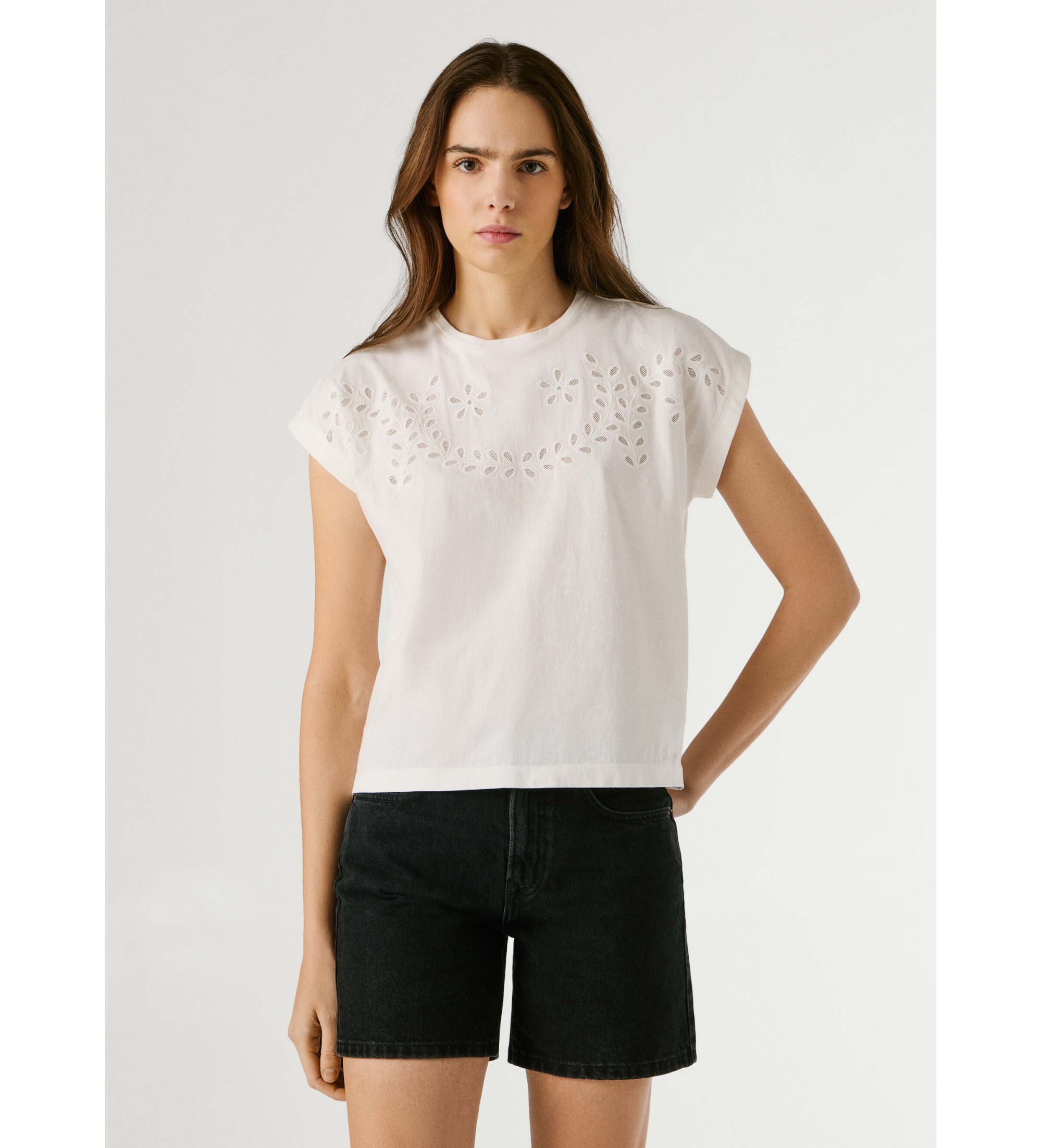 Pepe Jeans für Damen. PL5000137 Mina-T-Shirt weiß (M), Lässig, Baumwolle, Kurzarm