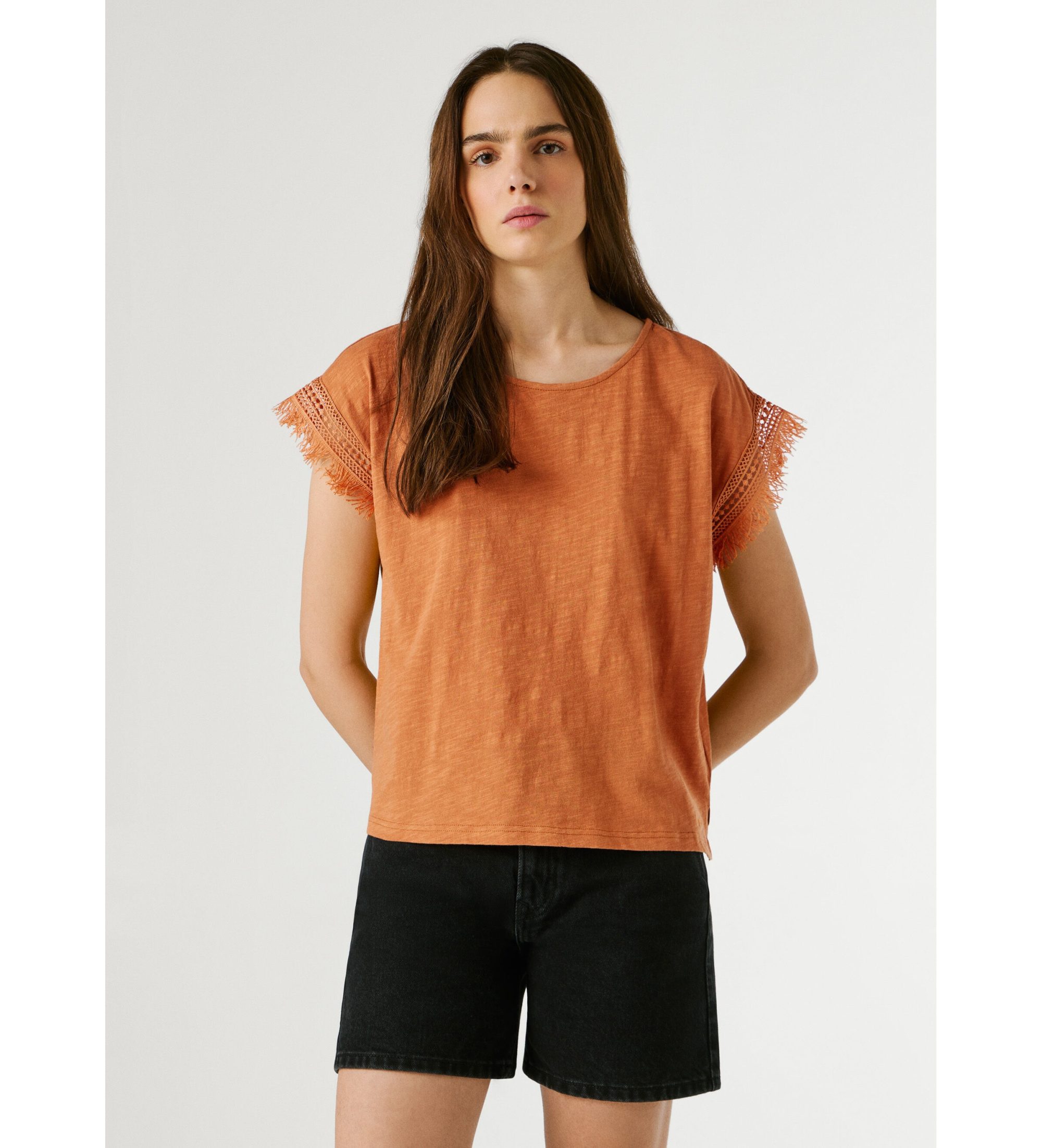 Pepe Jeans für Damen. PL5000143 Nain-T-Shirt orange (S), Lässig, Baumwolle, Kurzarm