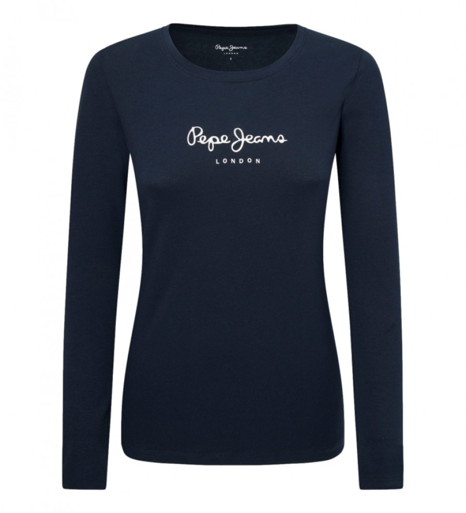 Pepe Jeans für Damen. PL505203 Neu Virginia marinefarbenes T-Shirt (L), Lässig, Baumwolle, Langarm