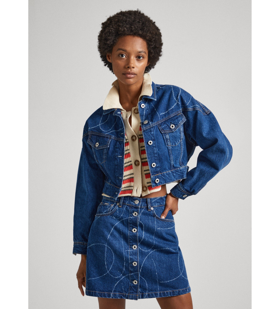 Pepe Jeans für Damen. PL402329 Foxley Logo Jacke blau (L), Lässig, Baumwolle, Denim, Langarm, Nachhaltig