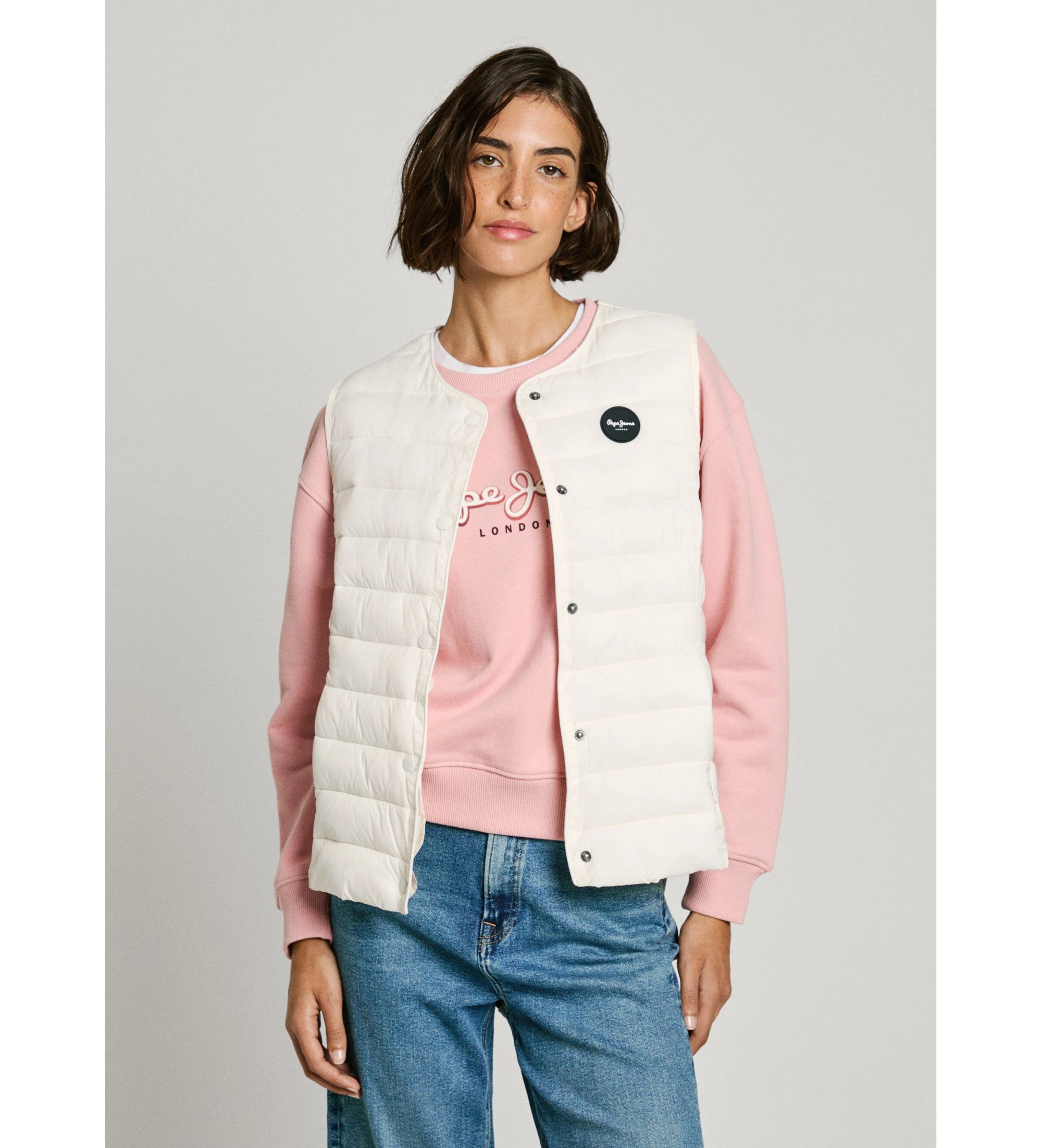 Pepe Jeans für Damen. PL402584 Weste Jane weiß (M), Lässig, Nylon