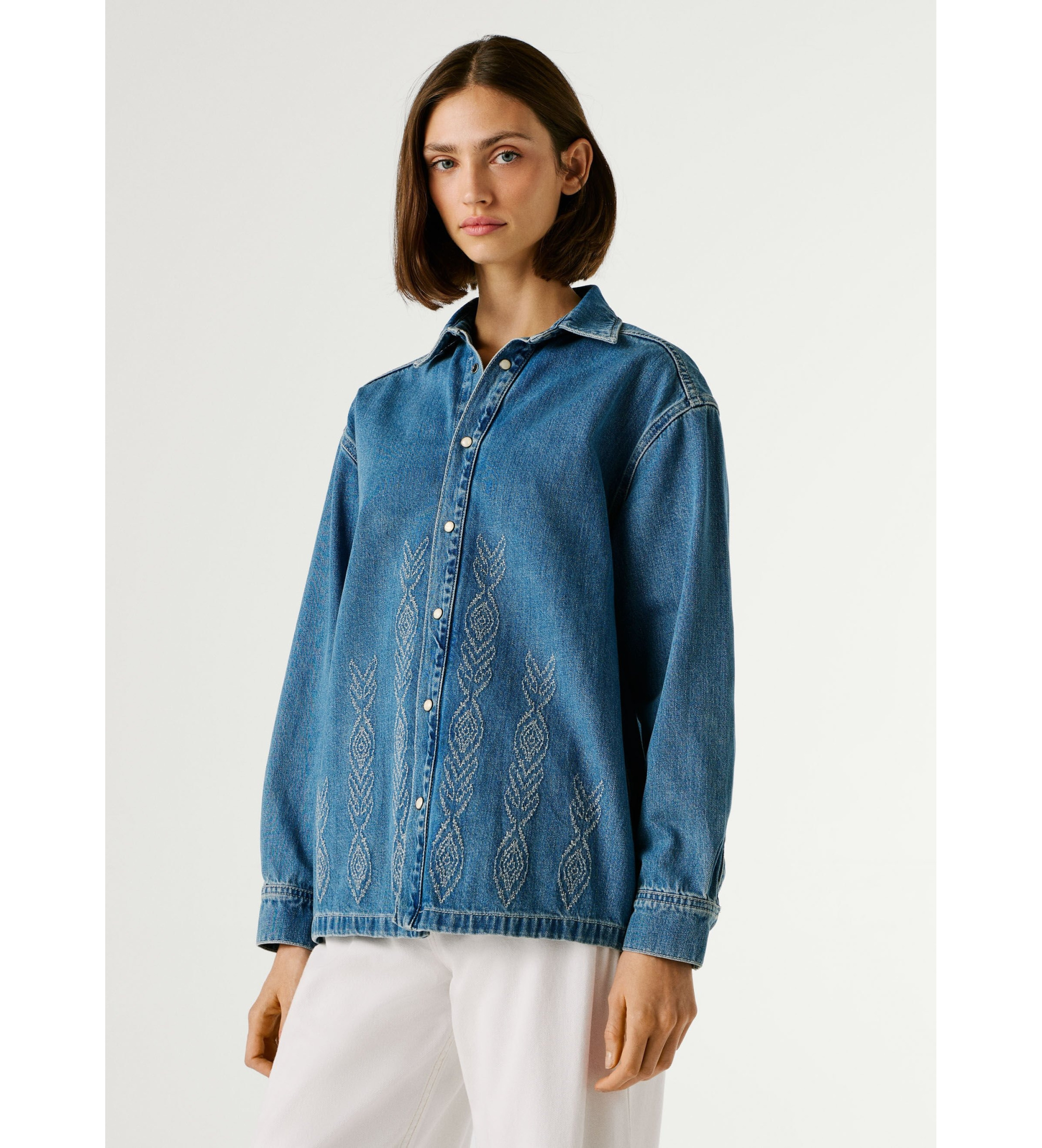 Pepe Jeans für Damen. PL3051442 Jacke Ellen Ikat blau (L), Lässig, Baumwolle, Denim