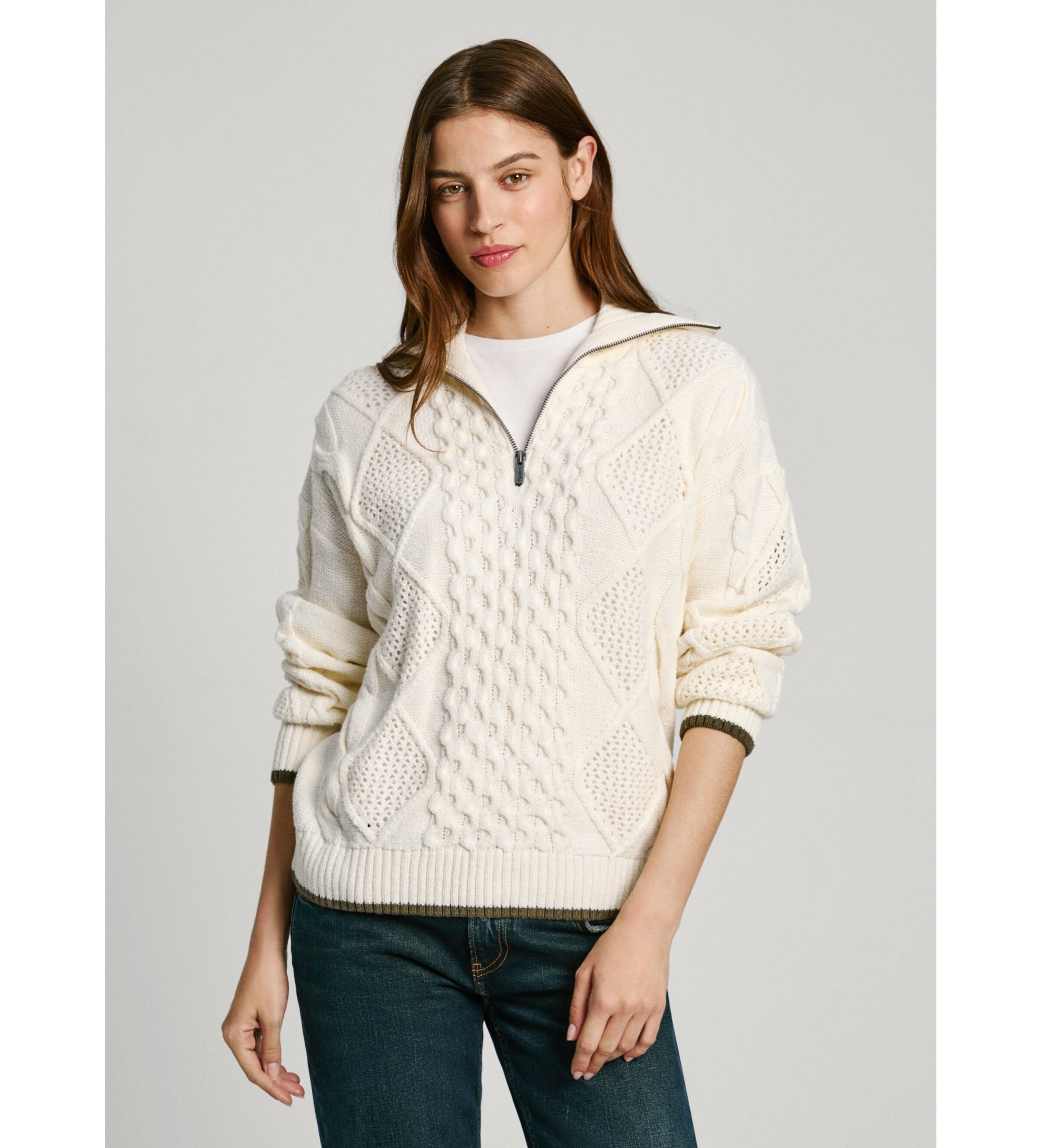 Pepe Jeans für Damen. PL702211 Feen-Pullover weiß (M), Lässig, Baumwolle, Langarm