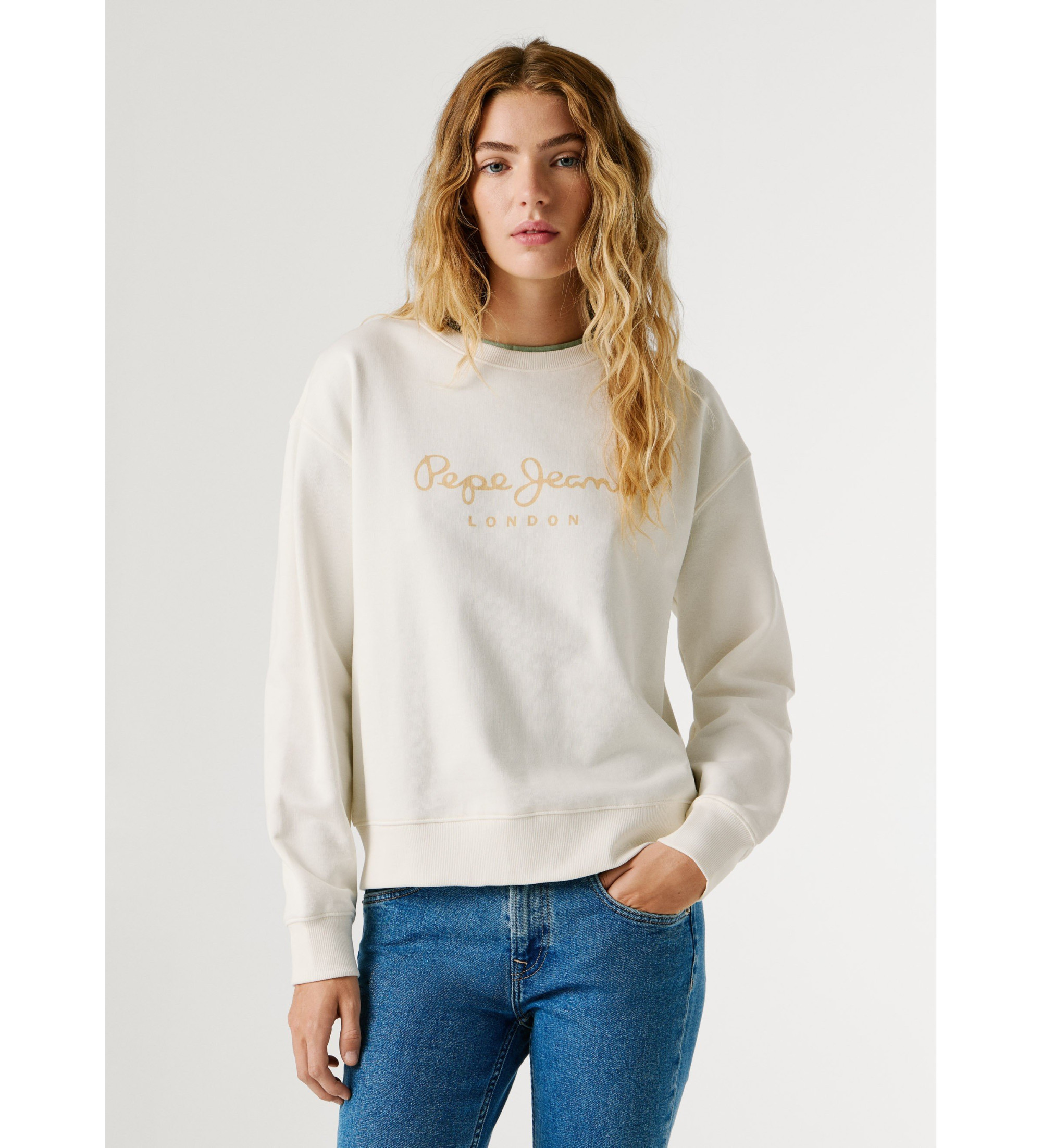 Pepe Jeans für Damen. PL5800072 Pullover Maty weiß (S), Lässig, Baumwolle