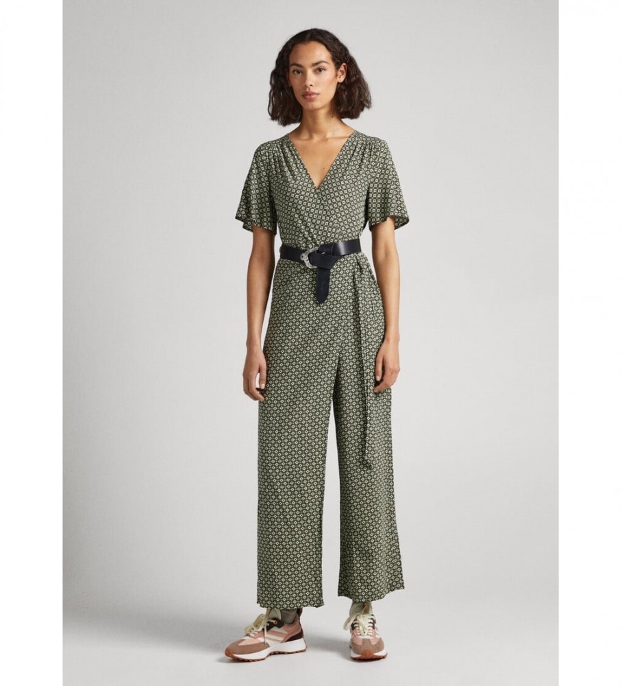 Pepe Jeans für Damen. PL230462 Fama grüner Overall (S), Lässig, Viskose, Kurzarm, Nachhaltig