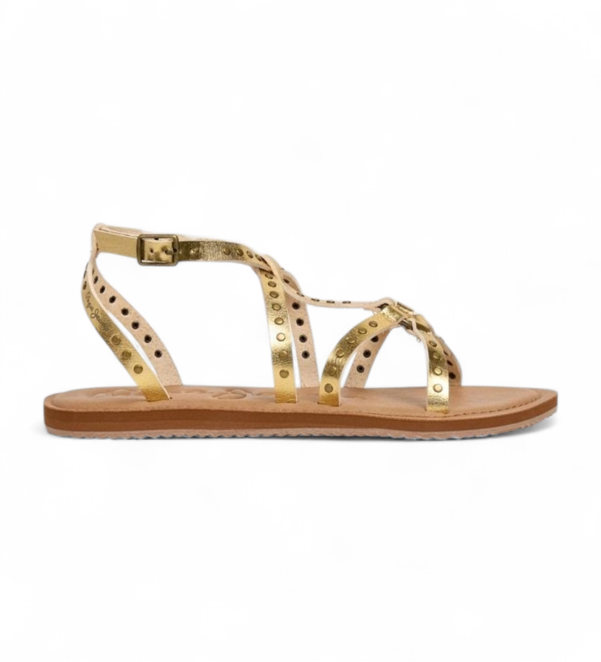 Pepe Jeans für Damen. PLS700017 Gold Rio Nieten Sandalen (36), Wohnung, Schnalle, Lässig