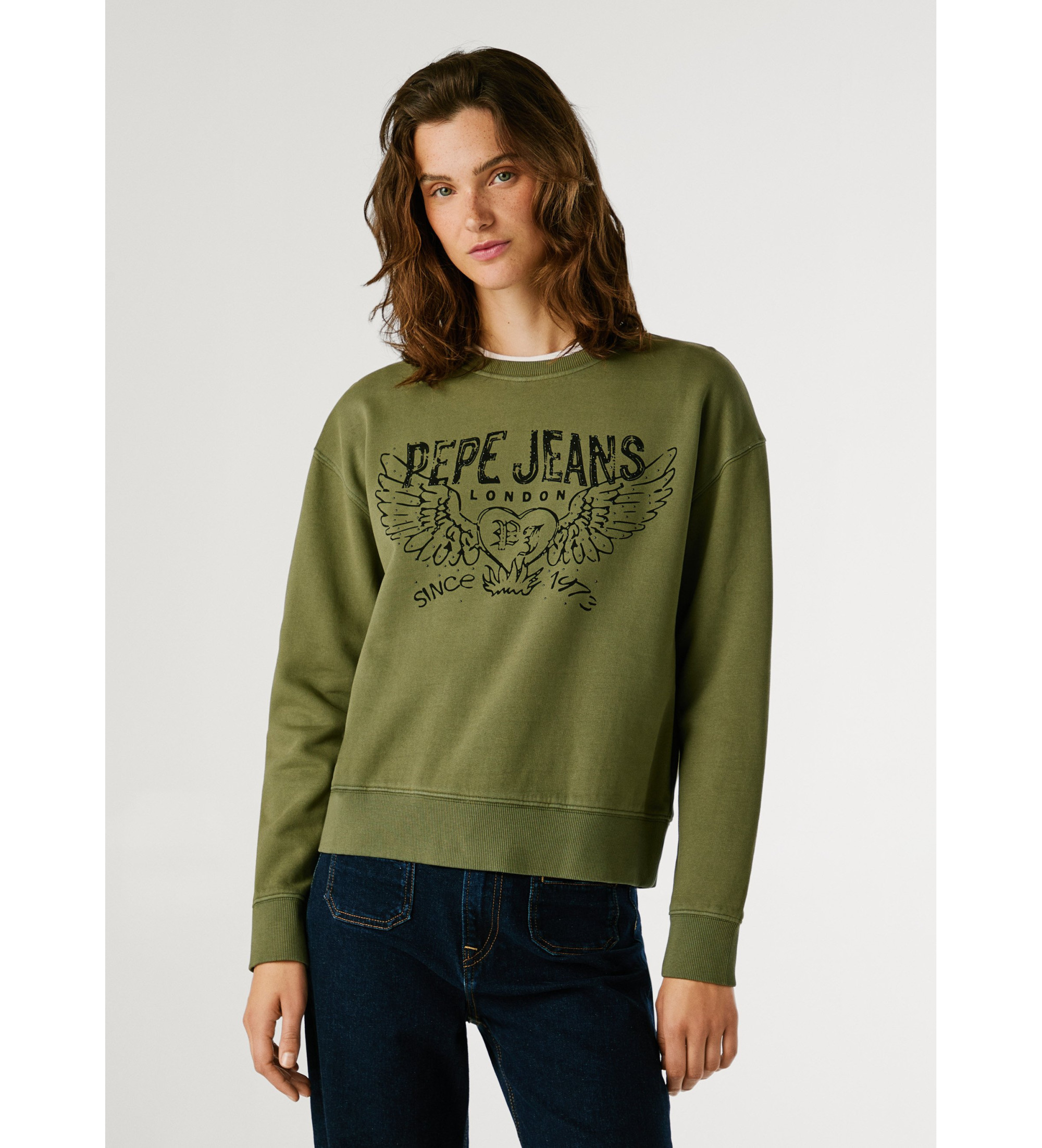 Pepe Jeans für Damen. PL5800022 Sweatshirt Beberly grün (L), Lässig, Baumwolle, Langarm
