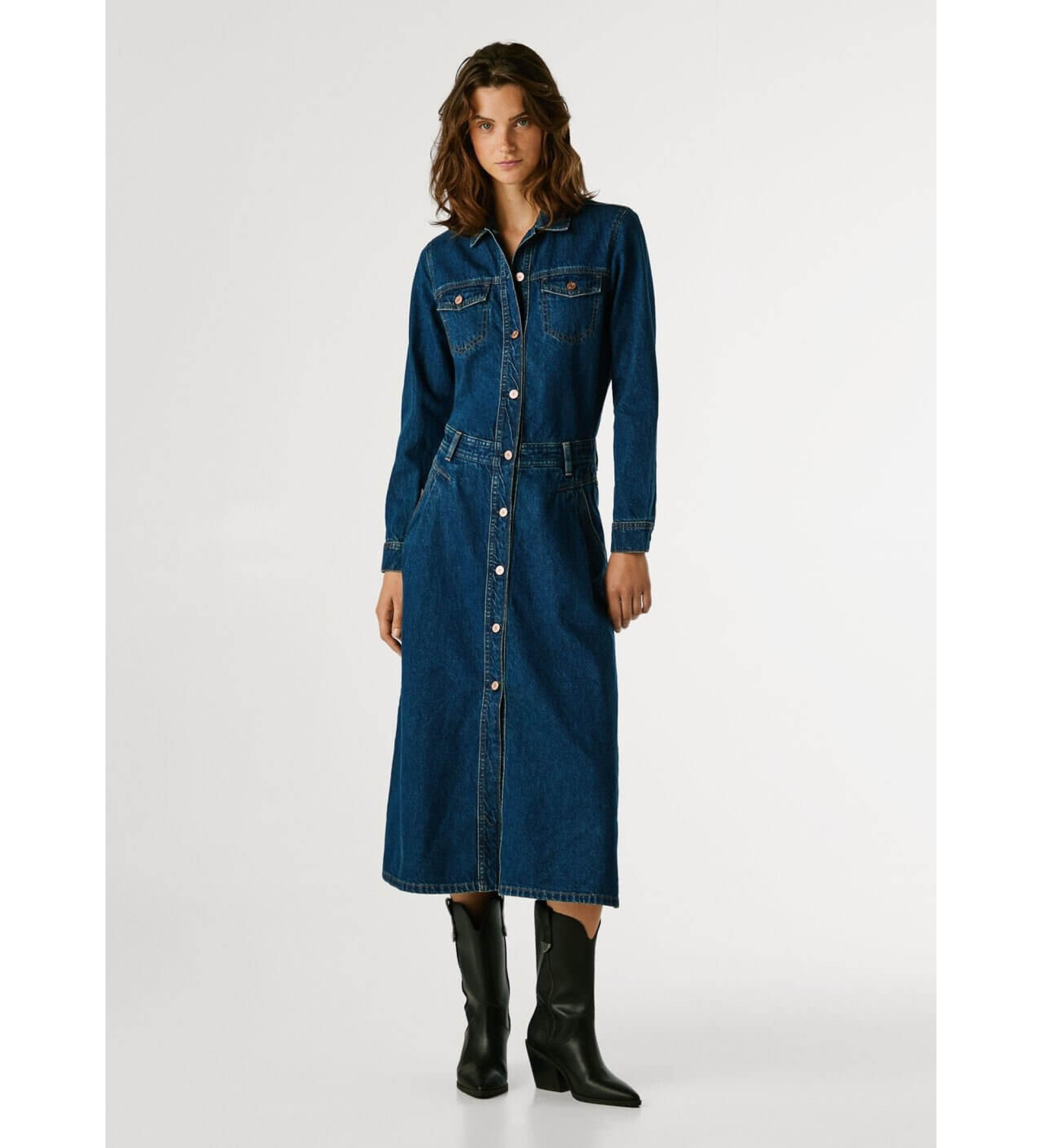 Pepe Jeans für Damen. PL9537686 Becky Kleid navy (S), Lässig, Baumwolle, Langarm, Marine