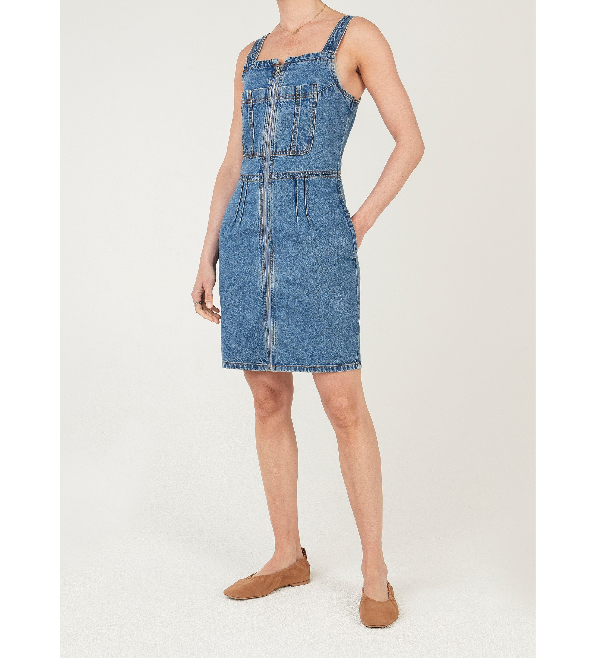 Pepe Jeans für Damen. PL9537846 Isla Mid Kleid aus Denim (M), Blau, Ärmellos / Hosenträger