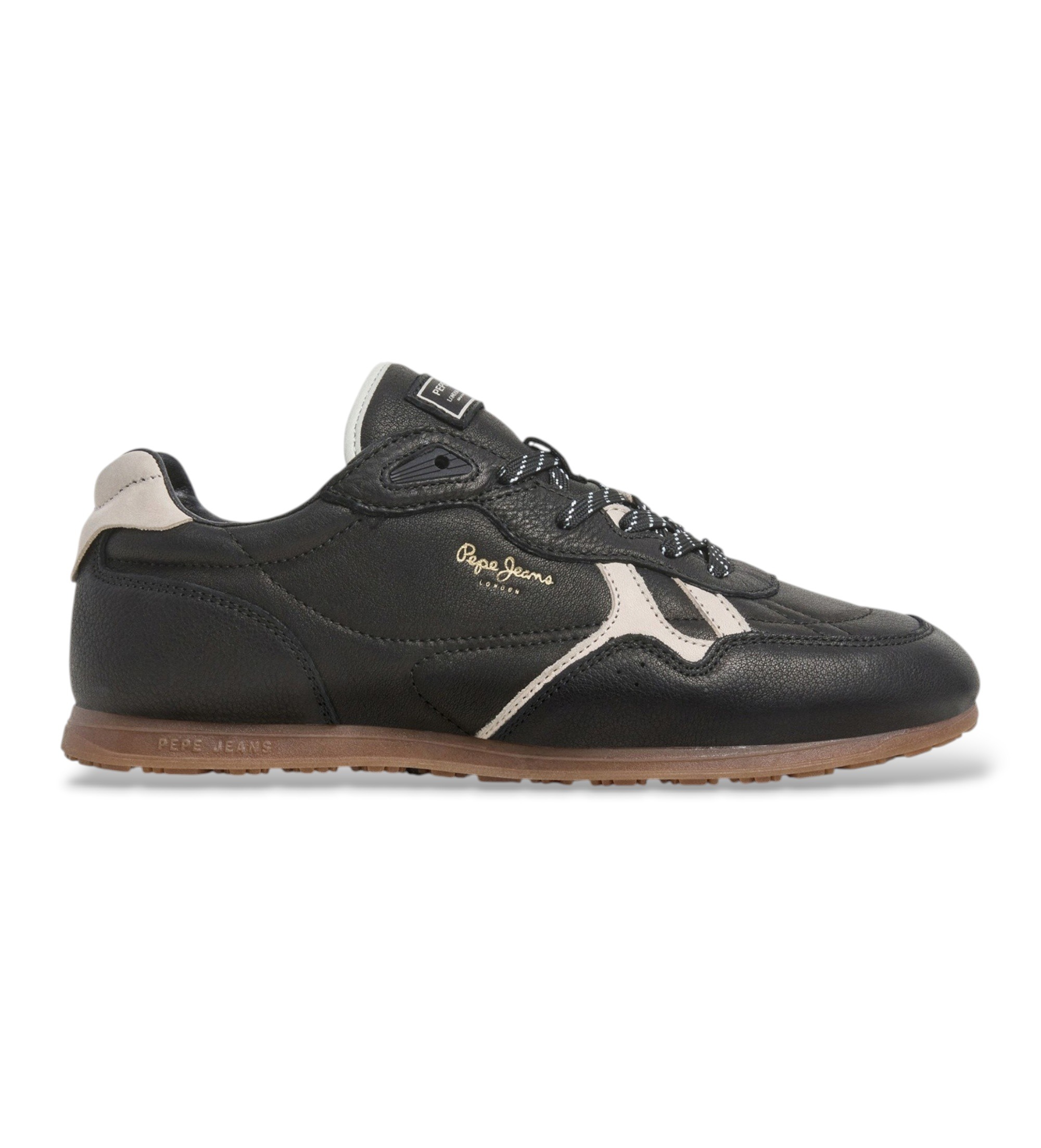 Pepe Jeansvoor mannen. PMS300035 Daze Basic leren sneakers zwart (42), Leer, Plat, Veters, Casual