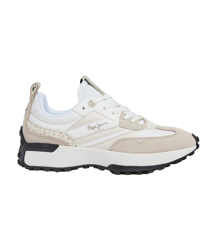 Pepe Jeans für Damen. PLS60005 Lucky Print Leder Sneakers weiß (38), 1 bis 3 cm, Schnürsenkel, Lässig