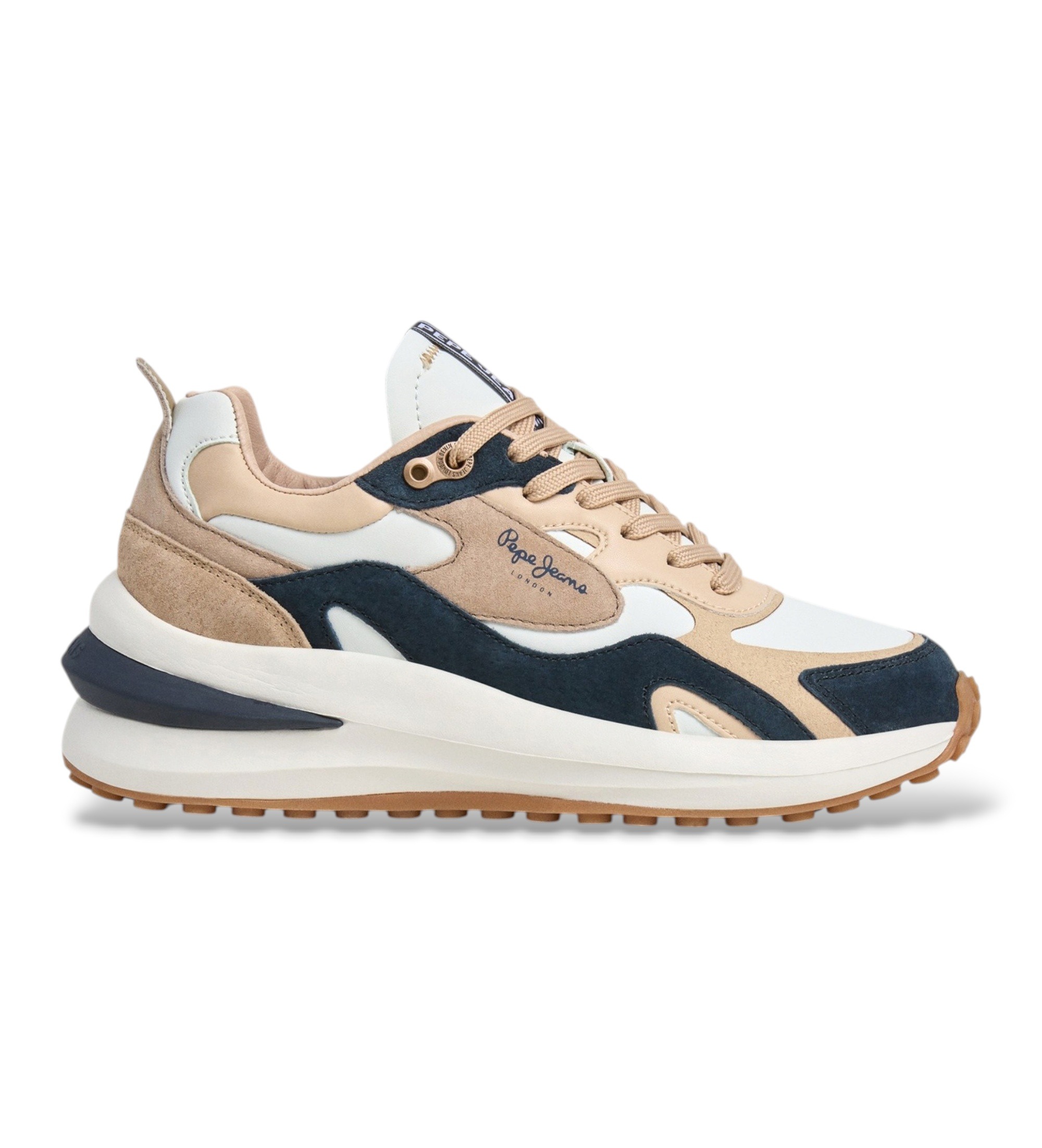 Pepe Jeansvoor vrouwen. PLS600075 Winslow Earth sneakers van leer in beige (38), 3 tot 5 cm, Suède, Veters, Casual