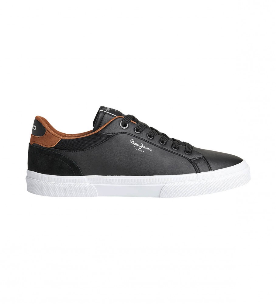 Pepe Jeans für Herren. PMS30839 Kenton Court Sneakers schwarz (44), Leder, Wohnung, Schnürsenkel, Lässig